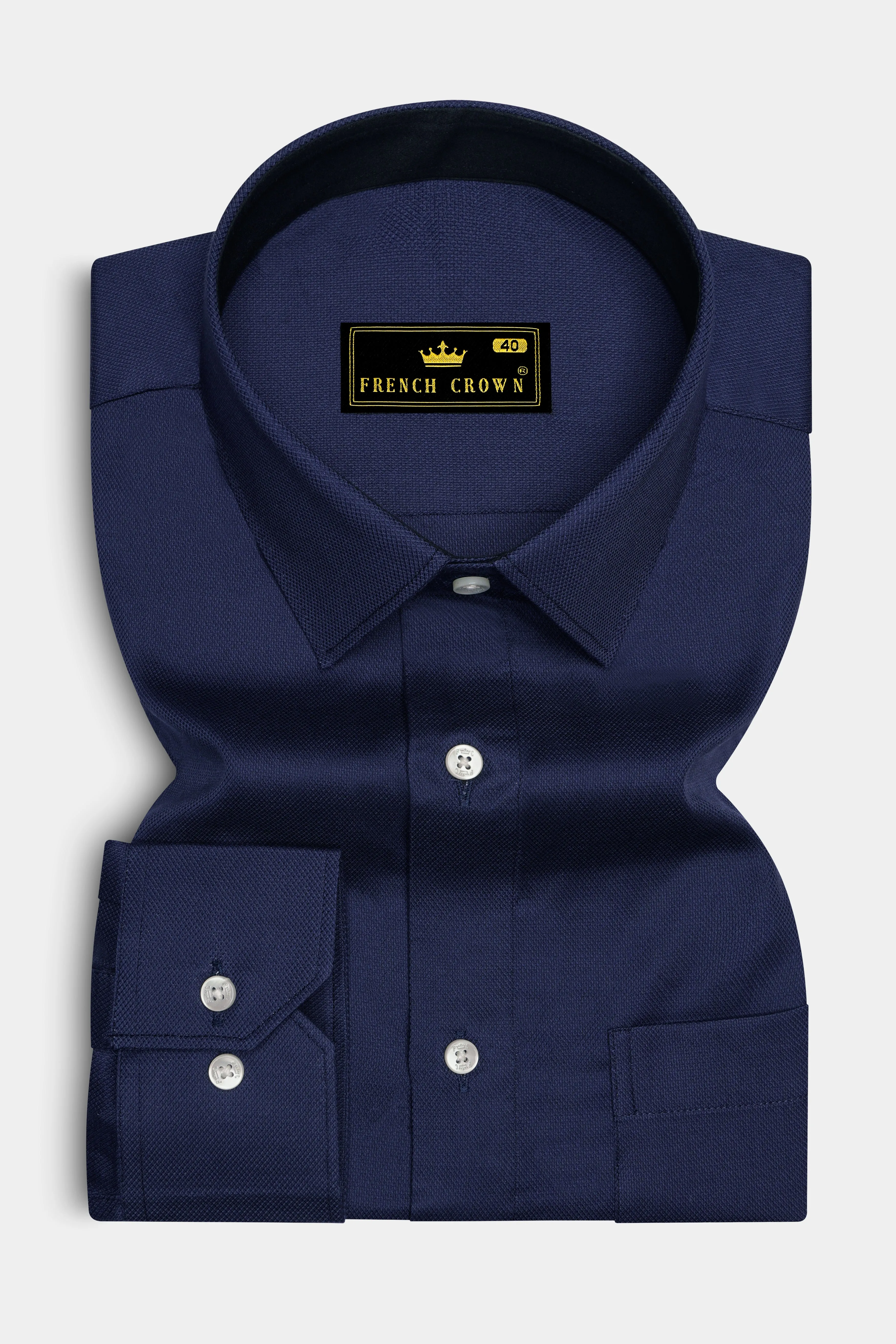 Firefly Blue Dobby Textured Premium Giza Cotton Shirt sold by French Crown product image thumbnail 4