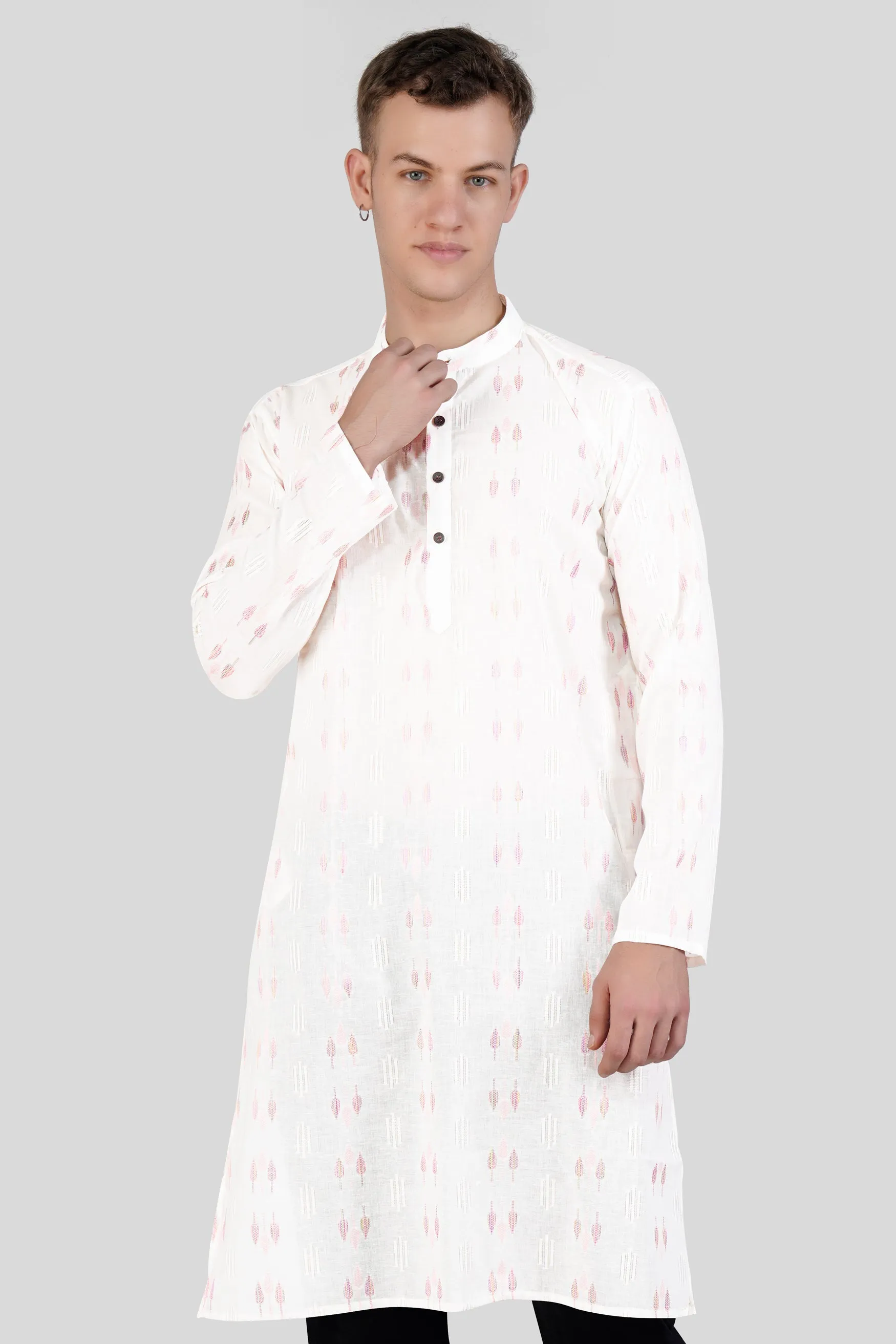 Cosmos Pink Leaves Textured Jacquard Premium Giza Cotton Kurta sold by French Crown product image thumbnail 2
