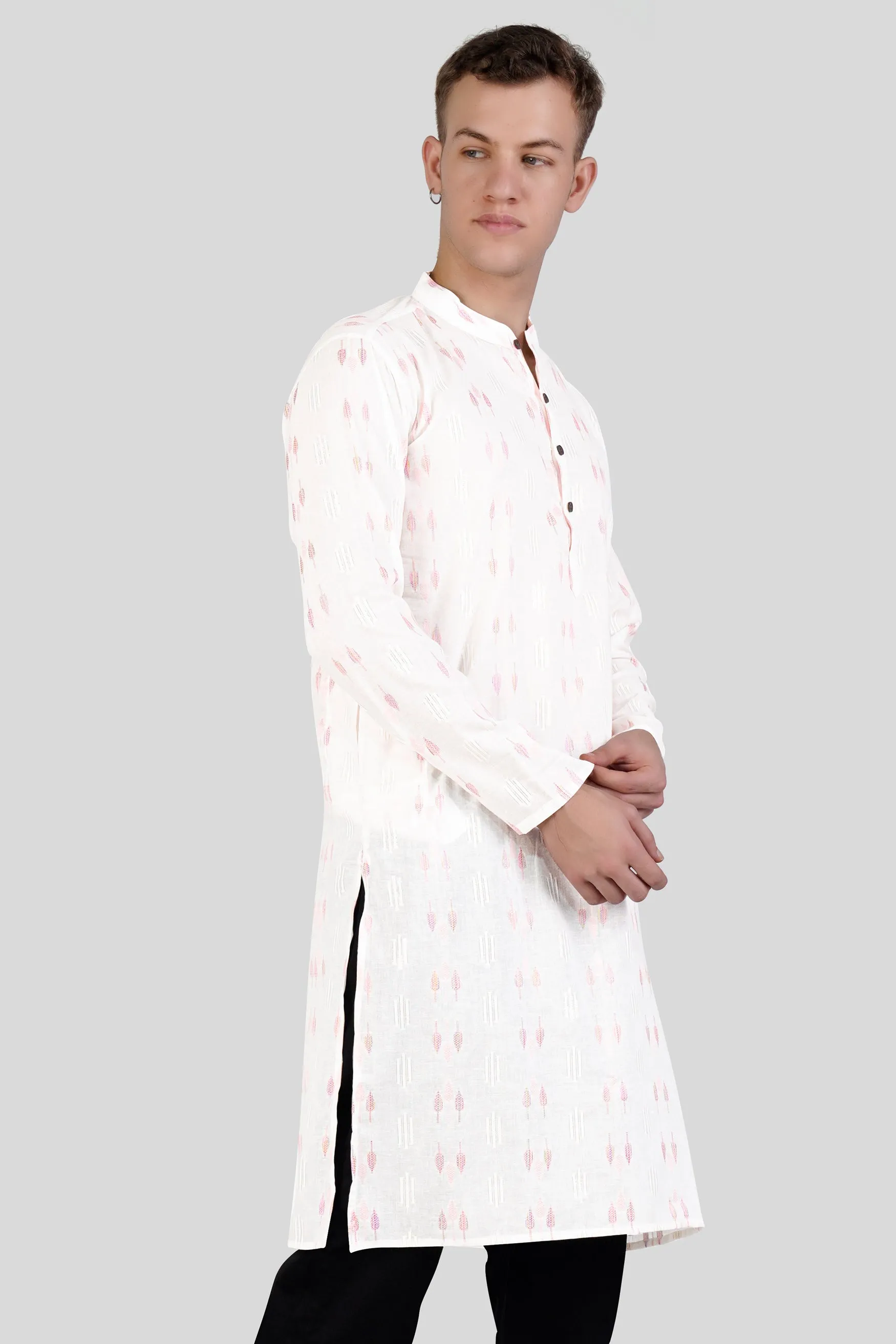 Cosmos Pink Leaves Textured Jacquard Premium Giza Cotton Kurta sold by French Crown product image thumbnail 4