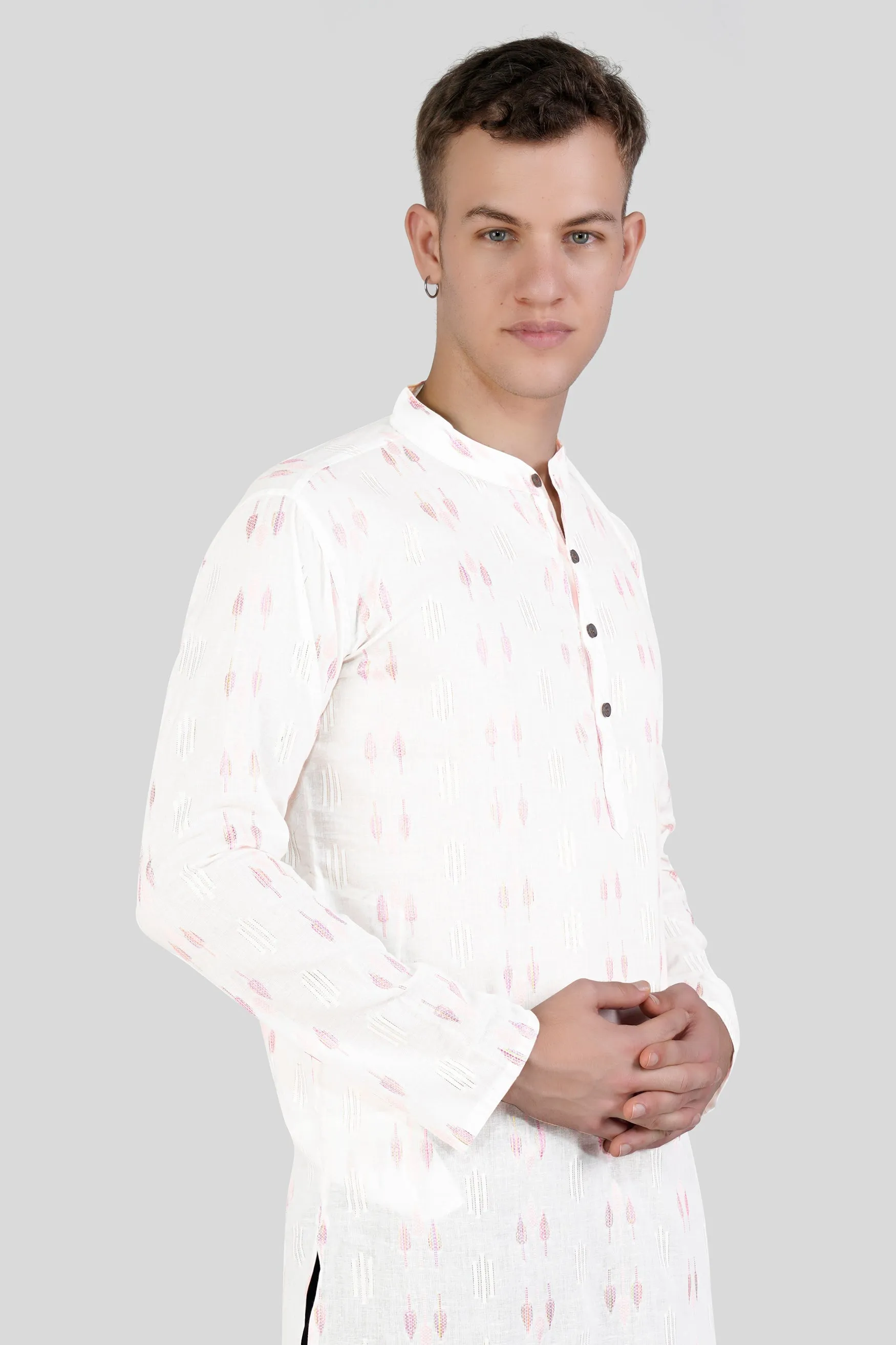 Cosmos Pink Leaves Textured Jacquard Premium Giza Cotton Kurta sold by French Crown product image thumbnail 5