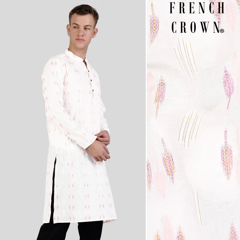 Cosmos Pink Leaves Textured Jacquard Premium Giza Cotton Kurta sold by French Crown