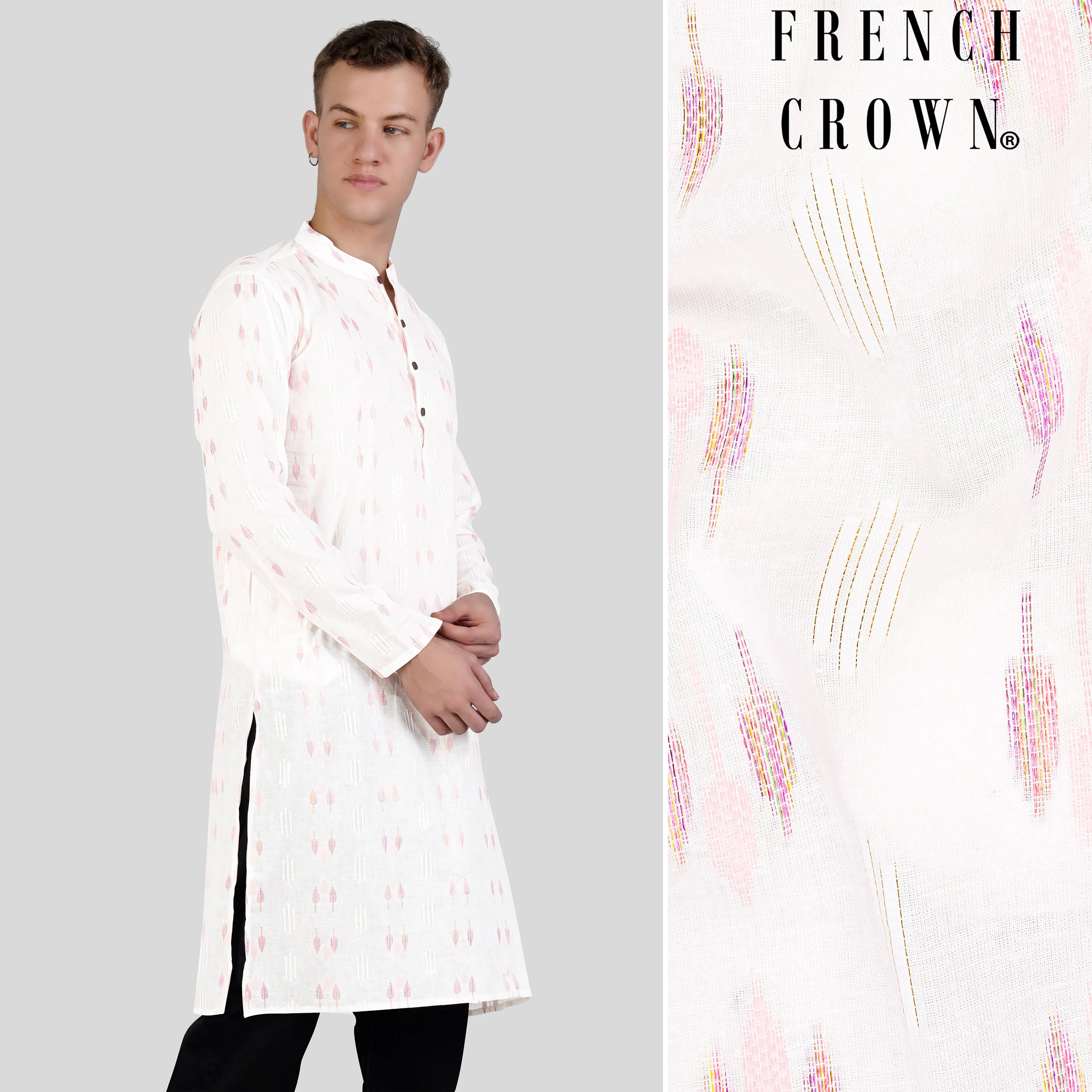 Cosmos Pink Leaves Textured Jacquard Premium Giza Cotton Kurta sold by French Crown