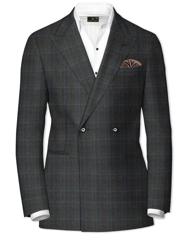Cape Cod Gray Super fine Checkered Double Breasted Wool Rich Blazer sold by French Crown