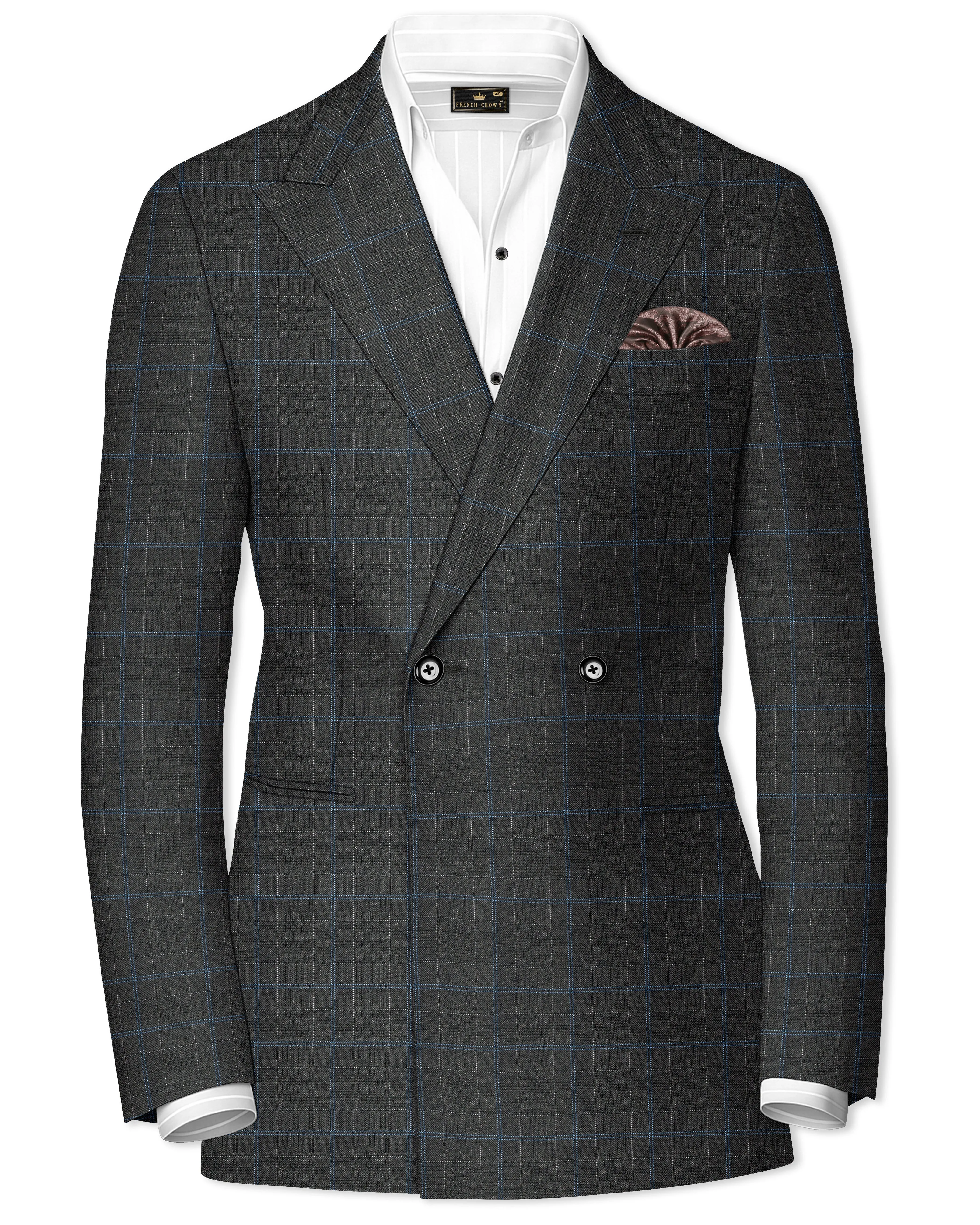 Cape Cod Gray Super fine Checkered Double Breasted Wool Rich Blazer sold by French Crown