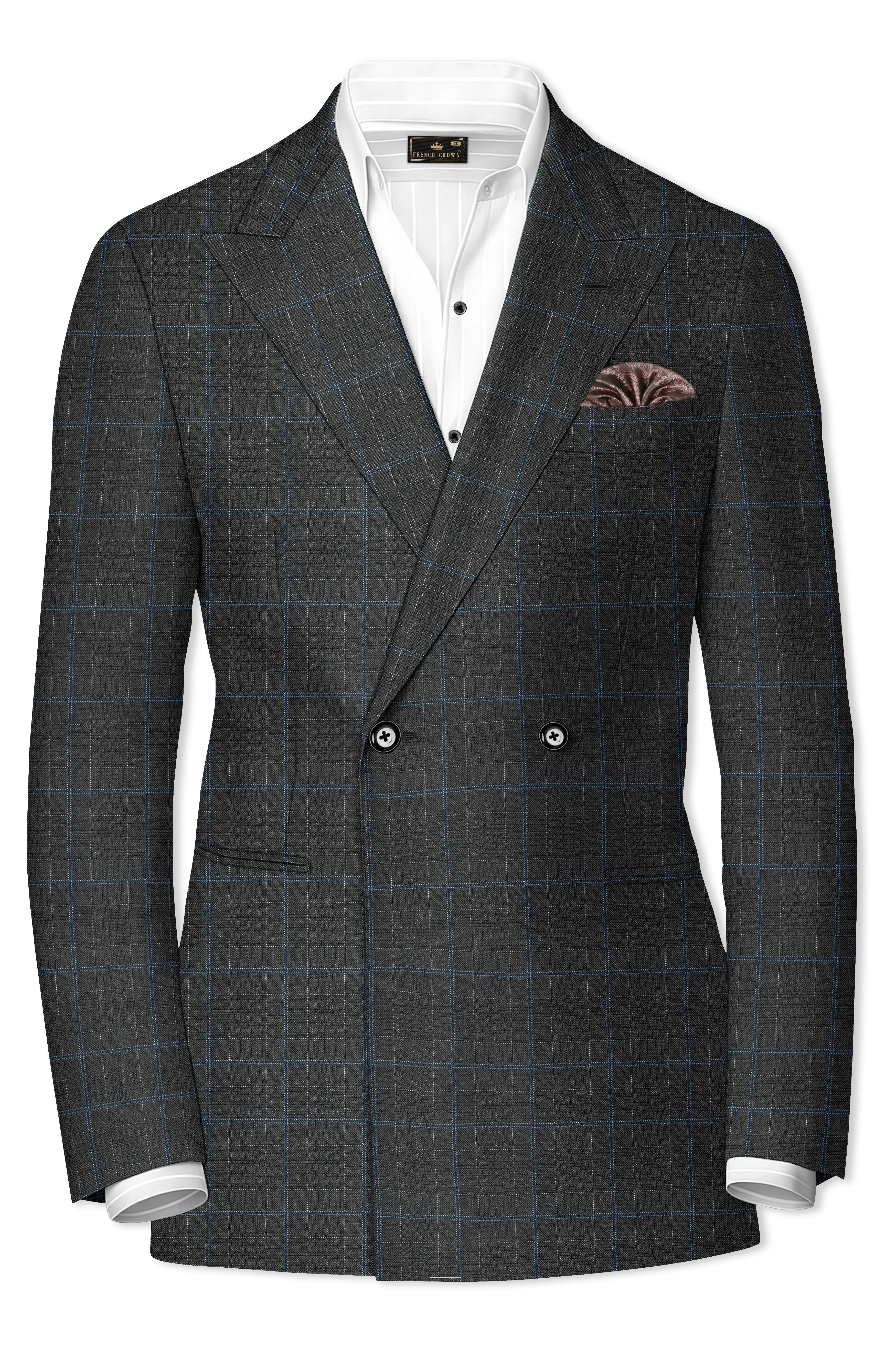 Cape Cod Gray Super fine Checkered Double Breasted Wool Rich Blazer sold by French Crown product image thumbnail 2