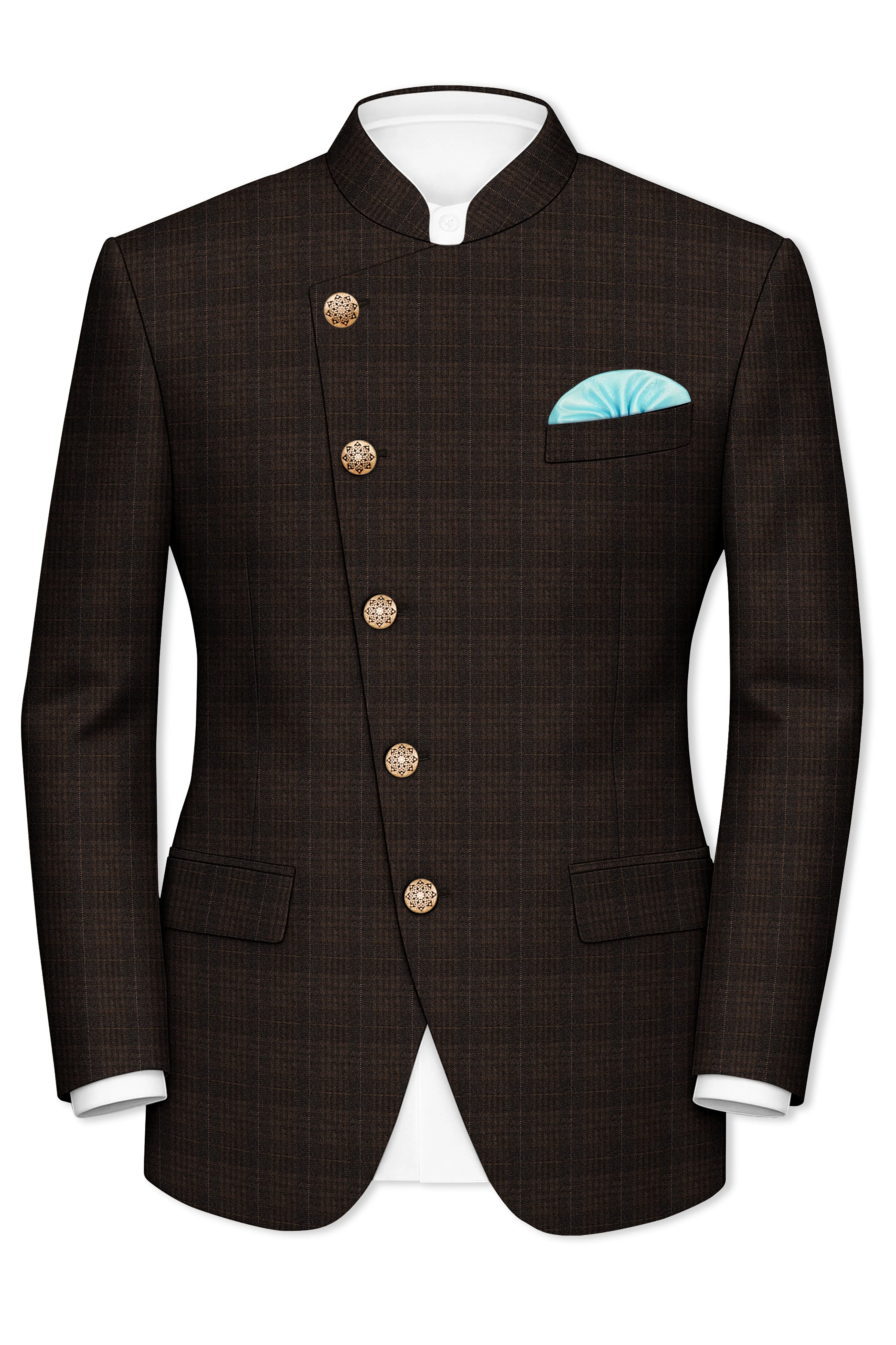Birch Brown Plaid Cross Placket Bandhgala Blazer sold by French Crown product image thumbnail 2