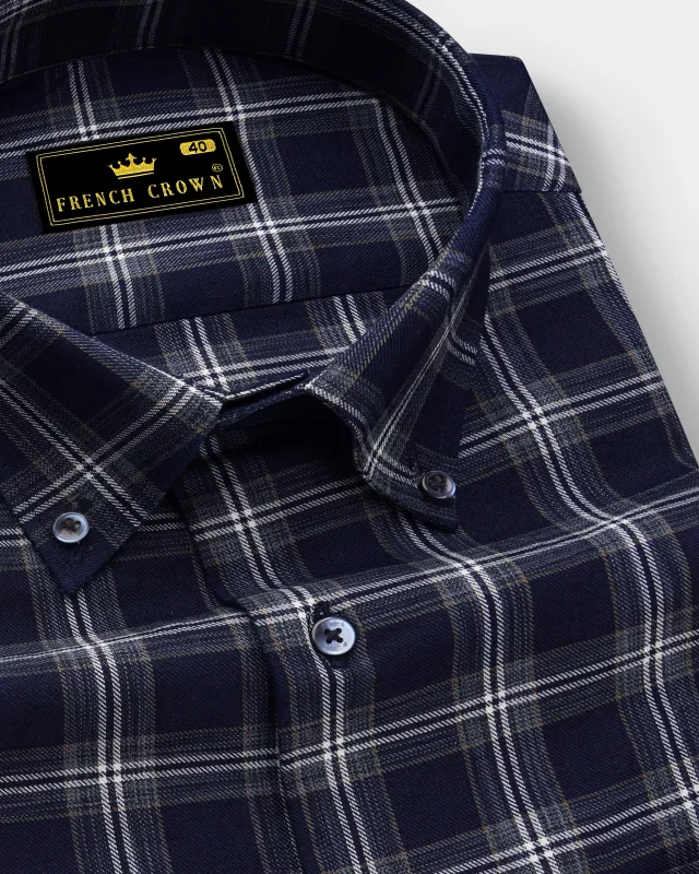 Baltic Blue and White Twill Checkered Premium Cotton Shirt sold by French Crown