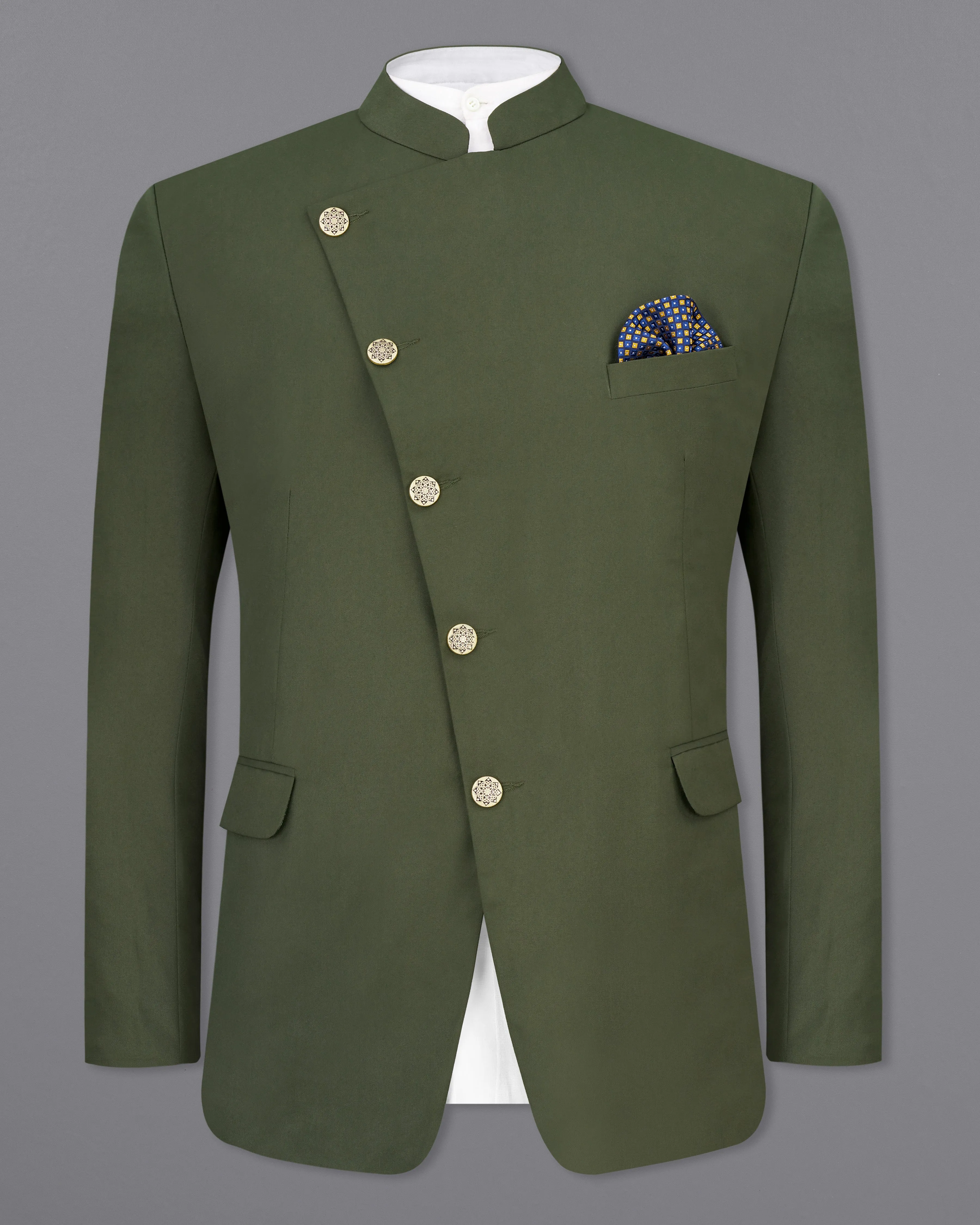 Twill Green Cross Placket Bandhgala Blazer sold by French Crown product image thumbnail 2