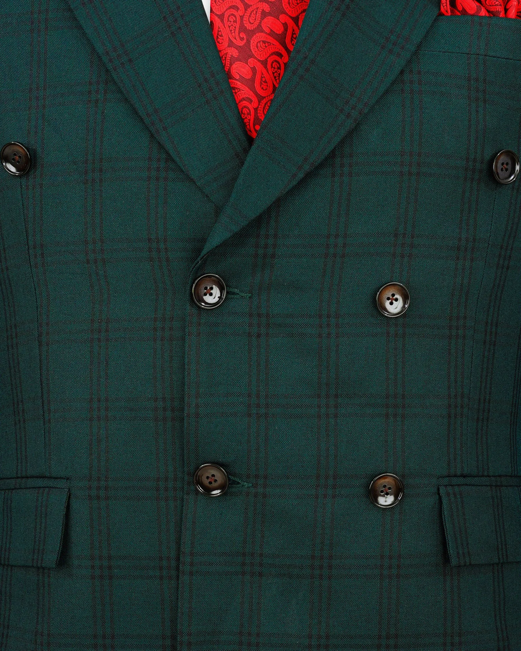 Timber Dark Green With Black Plaid Double Breasted Blazer sold by French Crown product image thumbnail 4