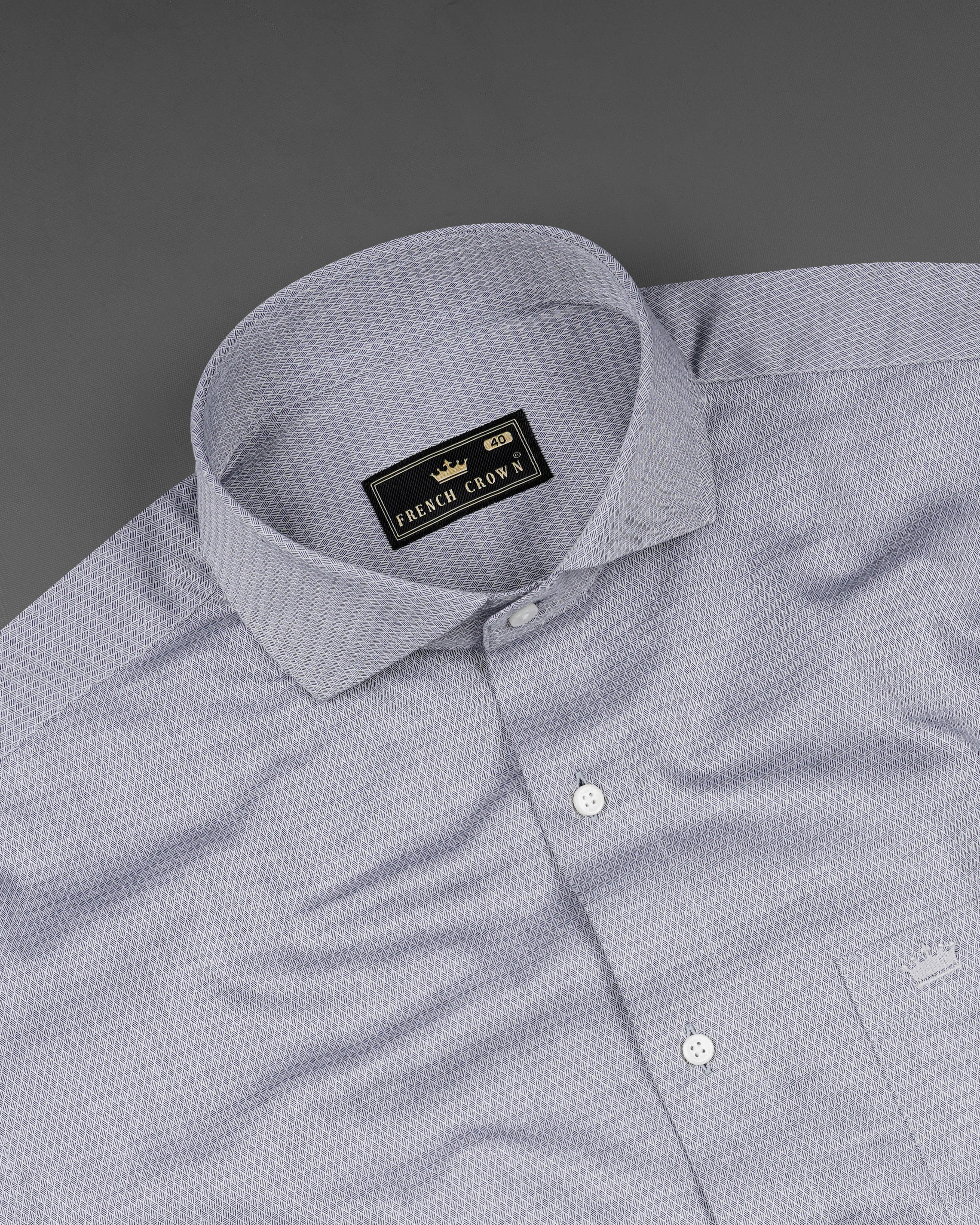 Spun Pearl Silver Dobby Textured Premium Giza Cotton Shirt sold by French Crown product image thumbnail 4