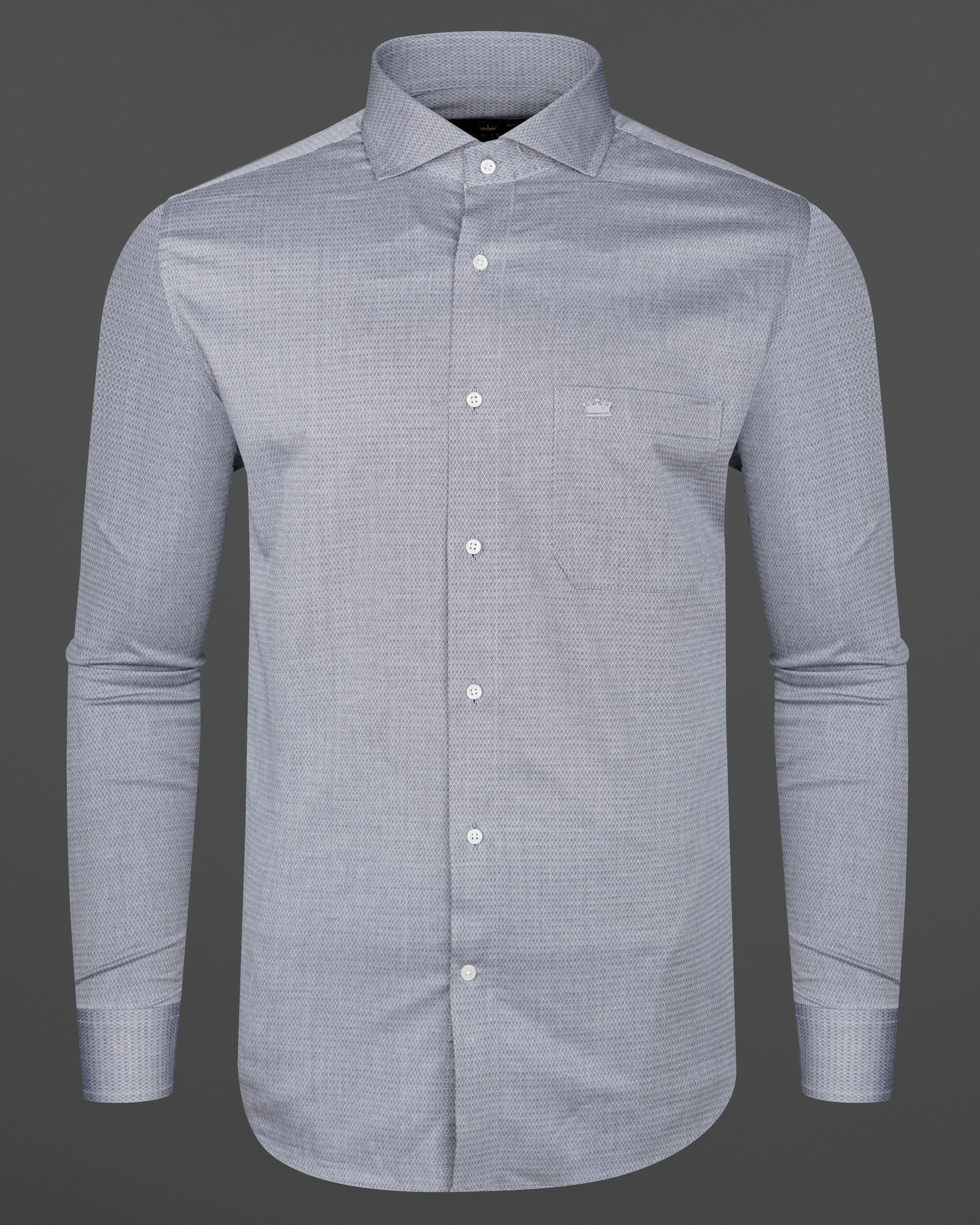 Spun Pearl Silver Dobby Textured Premium Giza Cotton Shirt sold by French Crown product image thumbnail 5