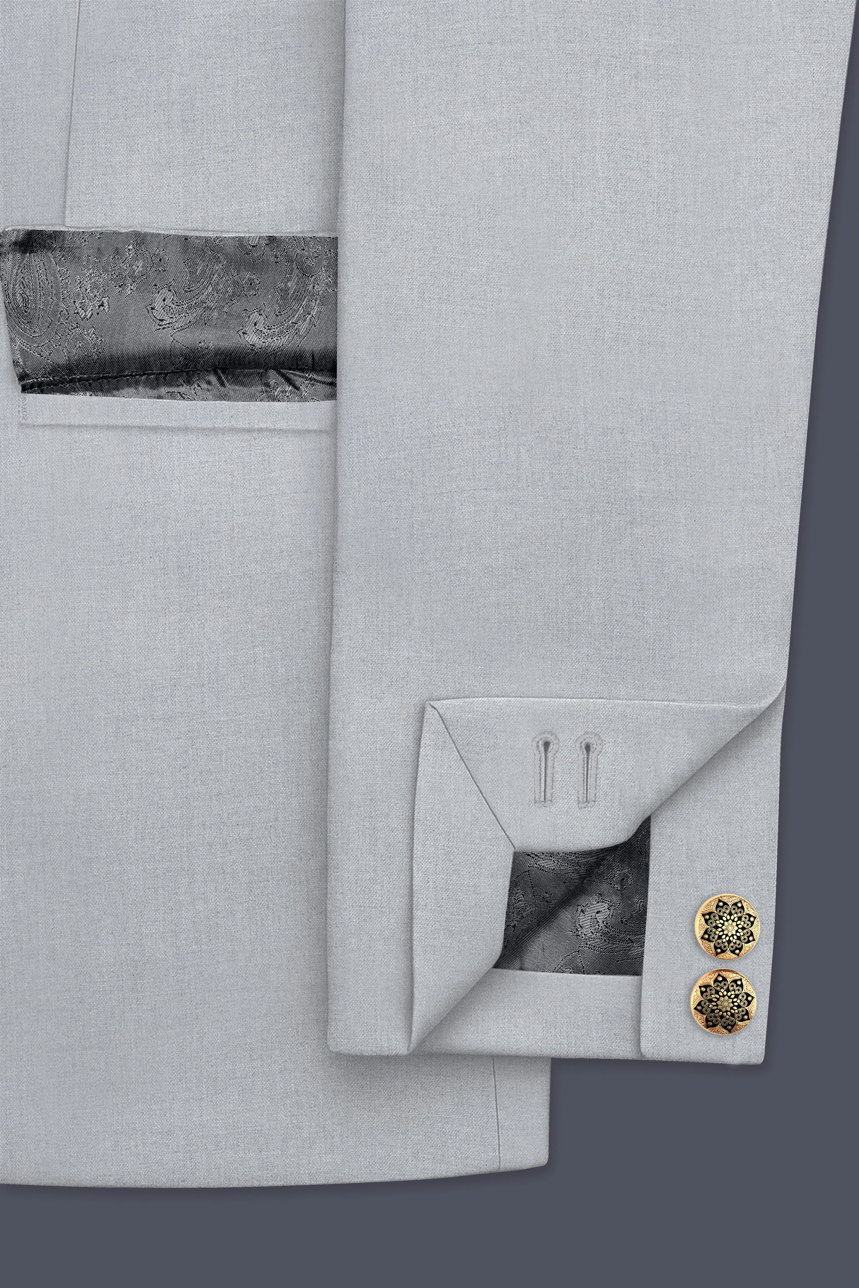 Spun Pearl Gray Cross Placket Bandhgala Blazer sold by French Crown product image thumbnail 5