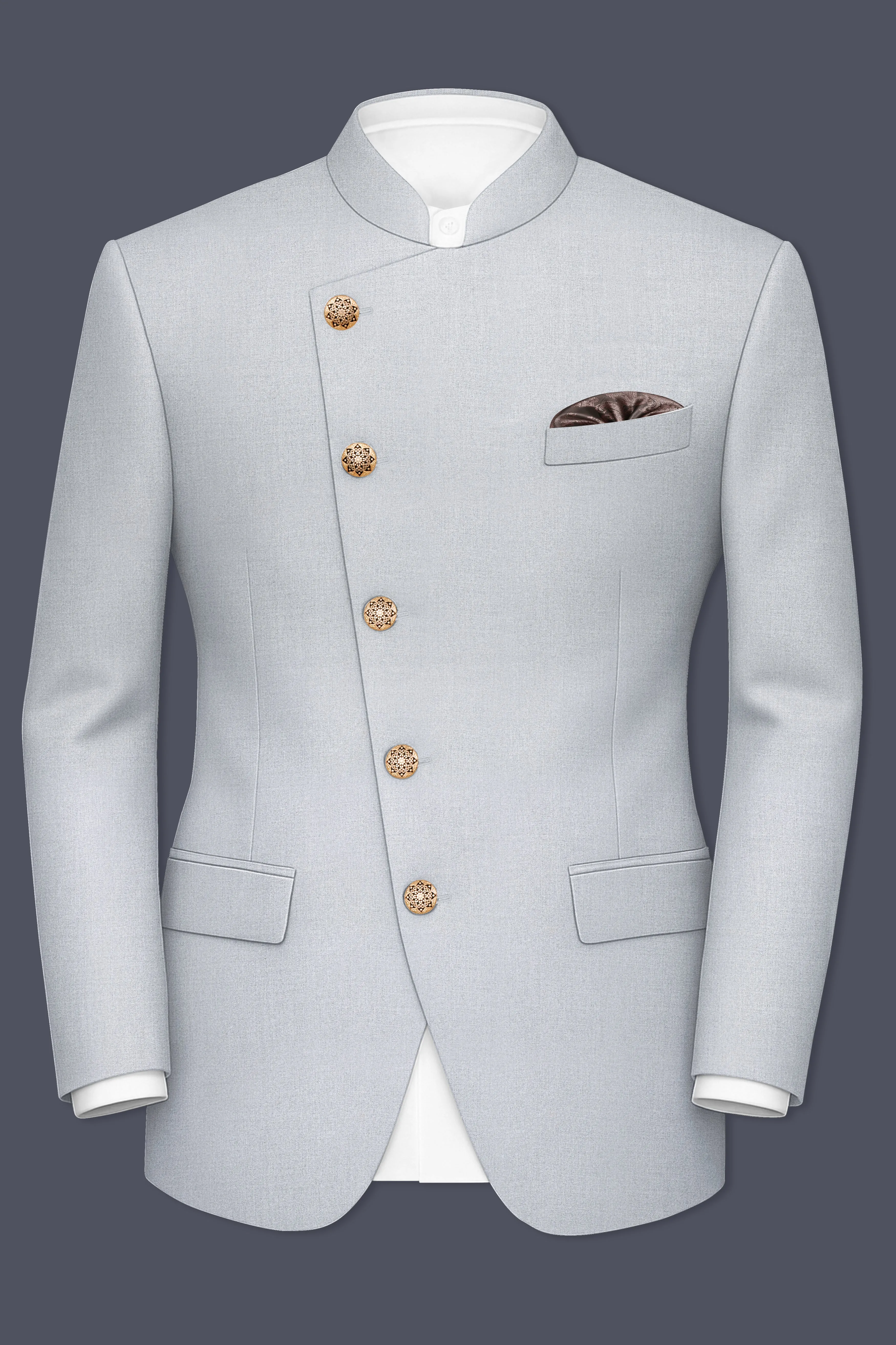 Spun Pearl Gray Cross Placket Bandhgala Blazer sold by French Crown product image thumbnail 2