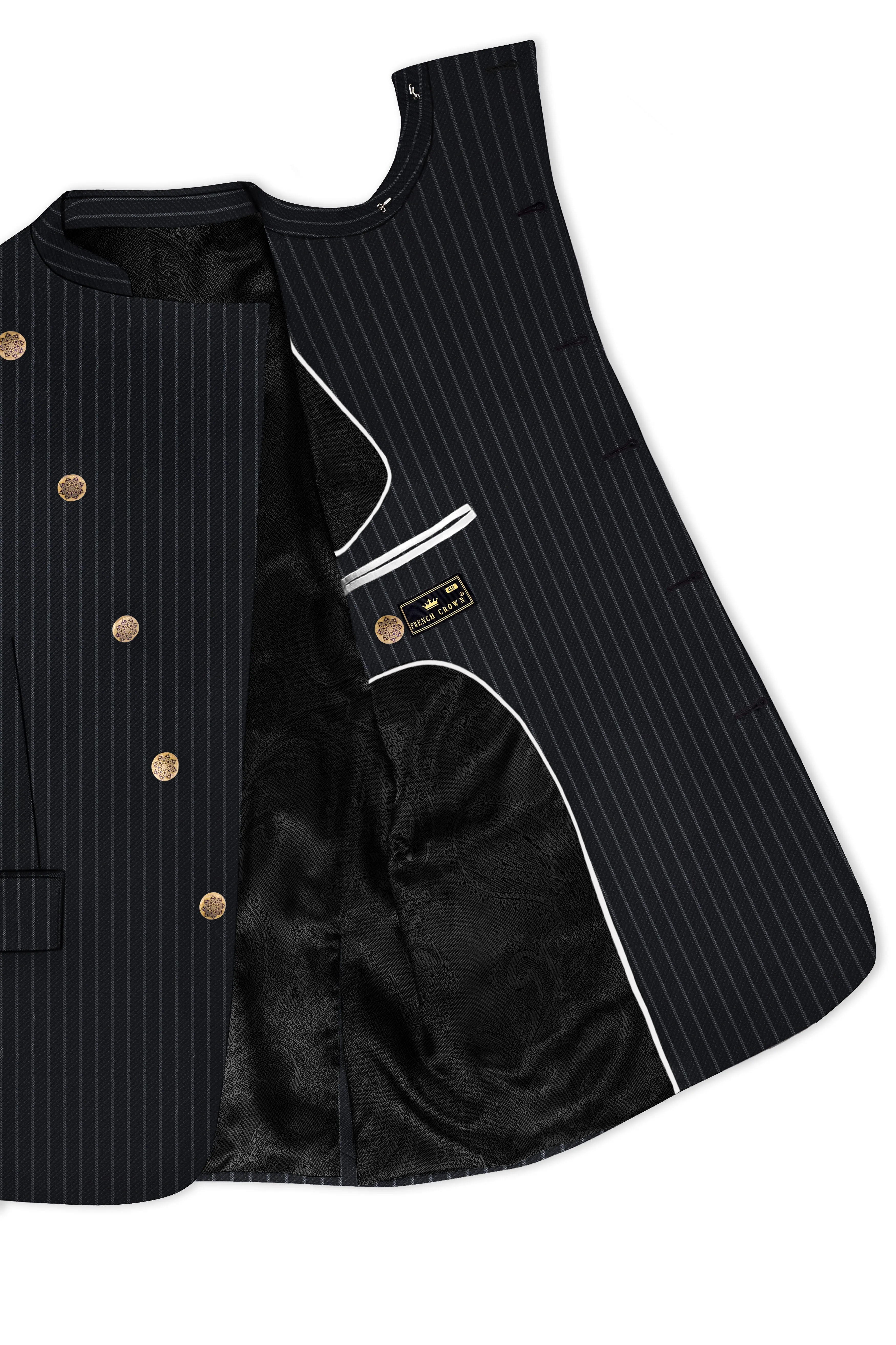 Piano Black Striped Cross Placket Woolrich Bandhgala Blazer sold by French Crown product image thumbnail 4