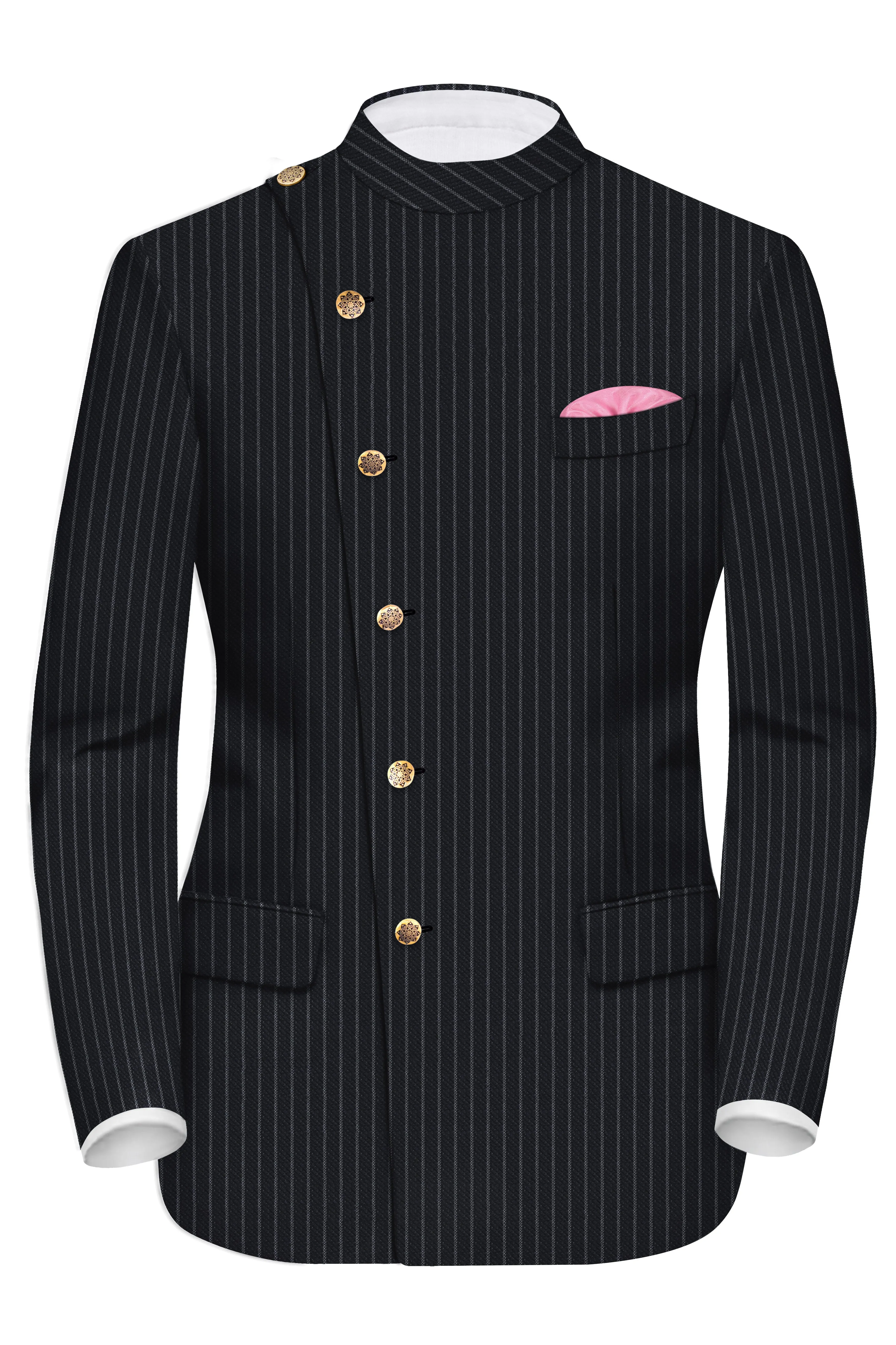 Piano Black Striped Cross Placket Woolrich Bandhgala Blazer sold by French Crown product image thumbnail 2