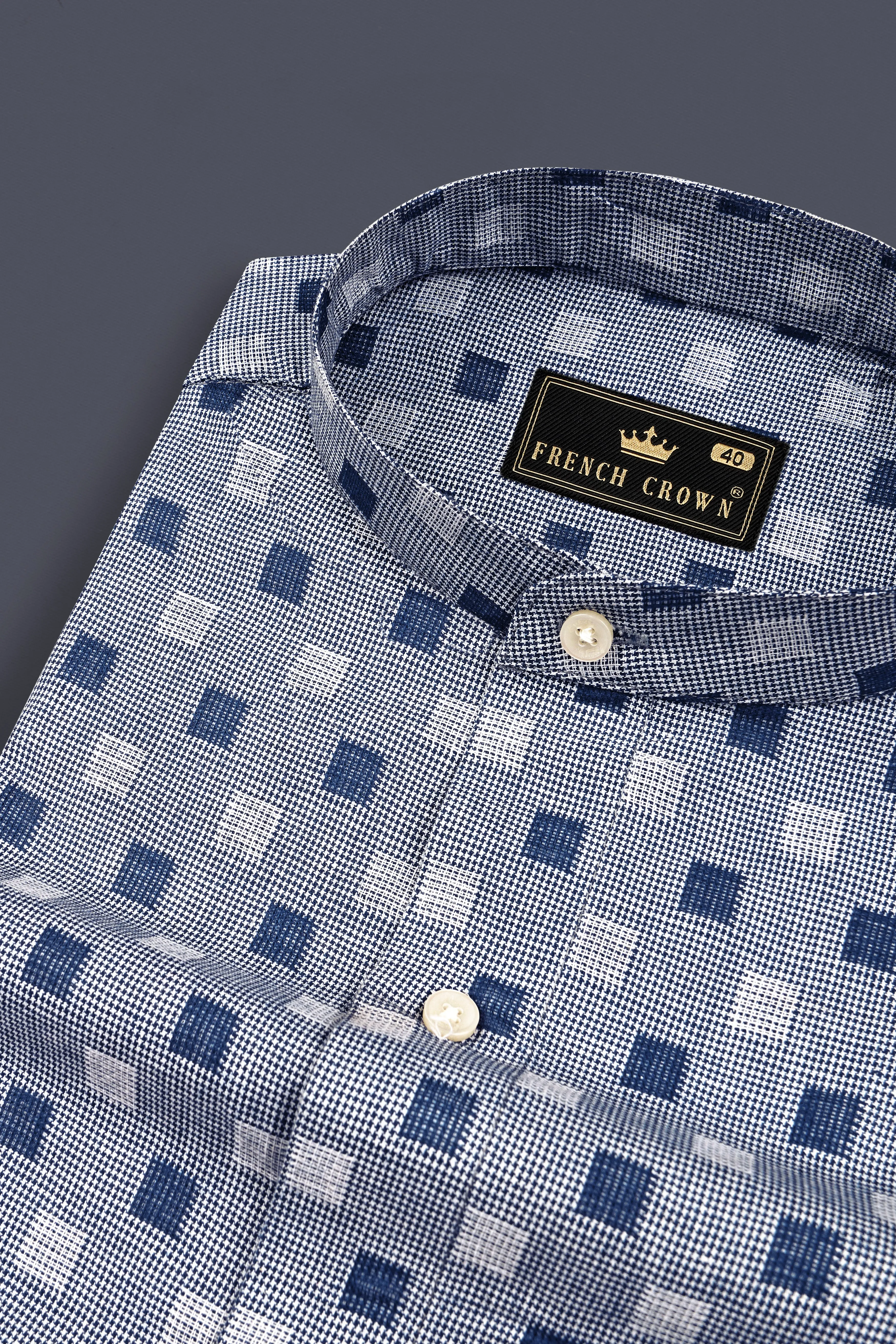 Meteorite Blue and White Square Dobby Textured Premium Giza Cotton Shirt sold by French Crown