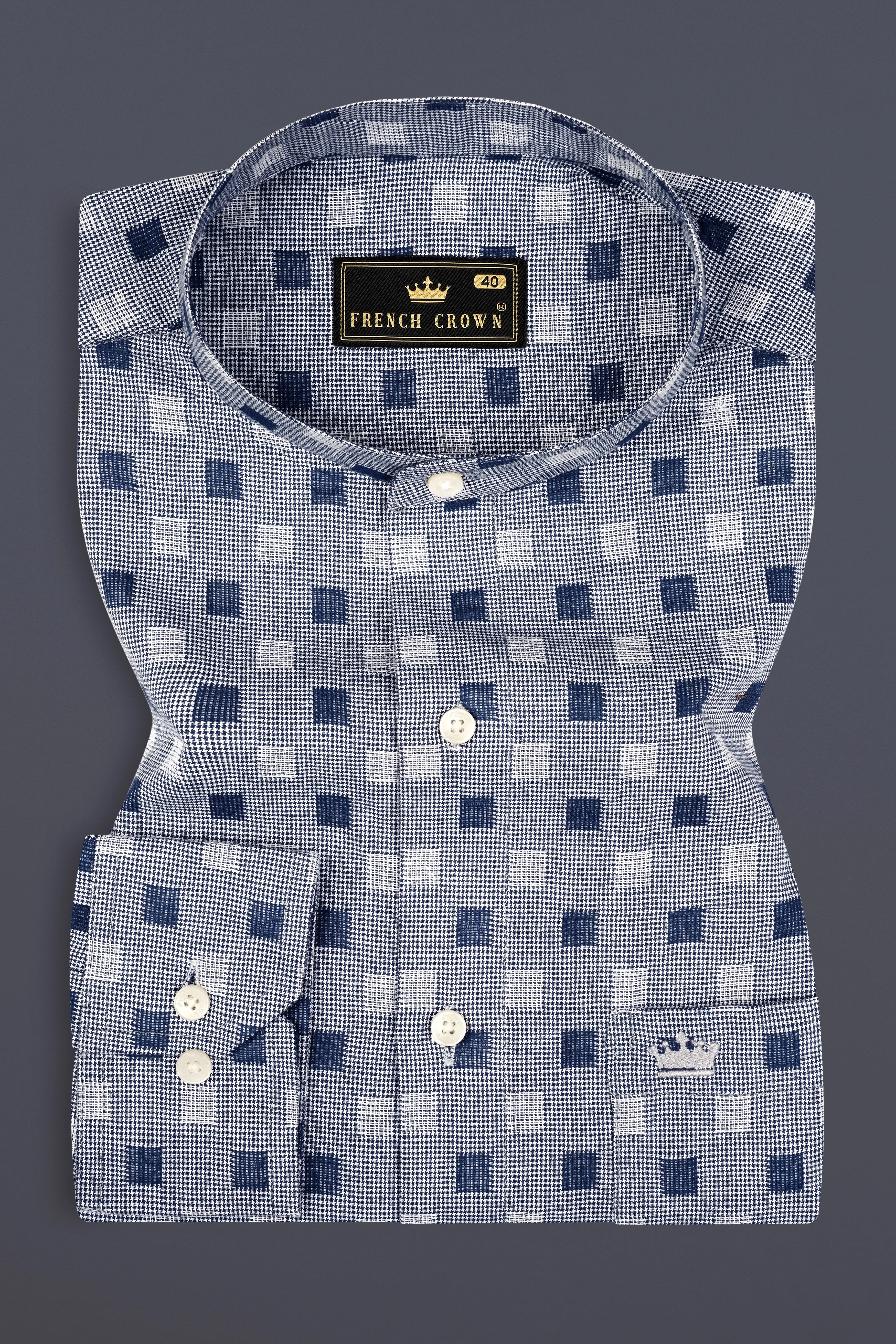 Meteorite Blue and White Square Dobby Textured Premium Giza Cotton Shirt sold by French Crown product image thumbnail 3