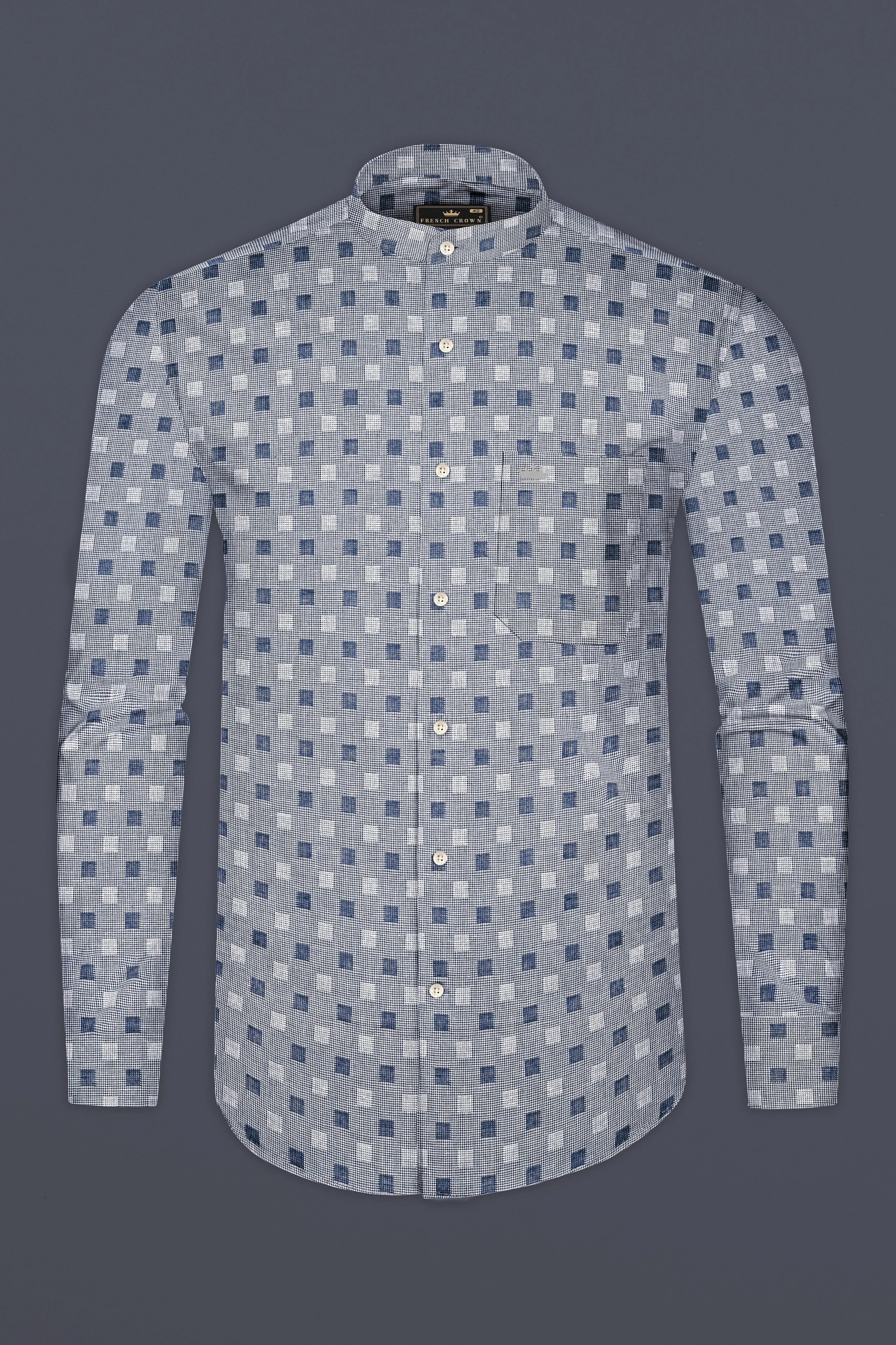 Meteorite Blue and White Square Dobby Textured Premium Giza Cotton Shirt sold by French Crown product image thumbnail 4