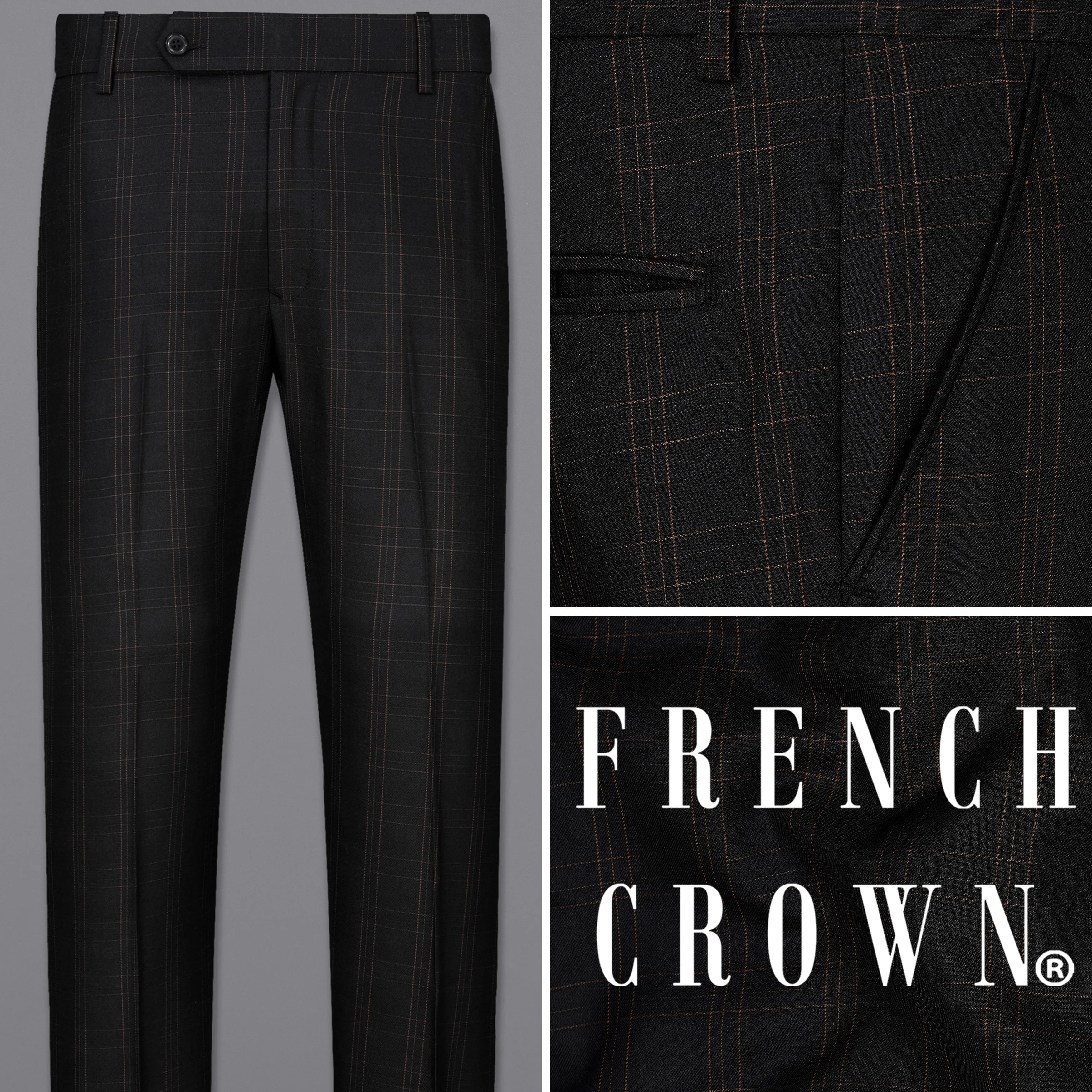 Jaguar Black Plaid Pant sold by French Crown