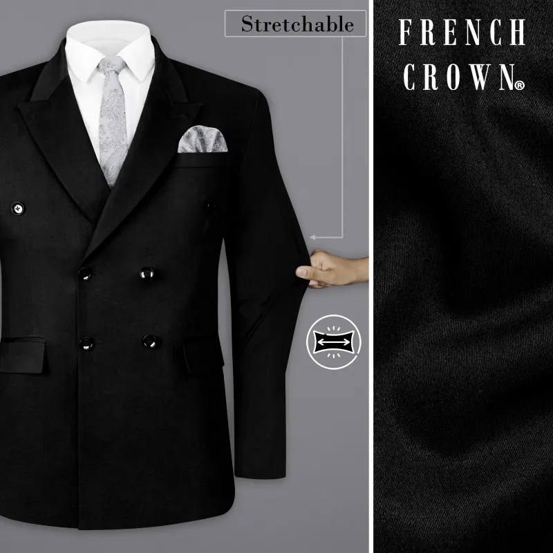 Jade Black Solid Stretchable Premium Cotton Double Breasted traveler Blazer sold by French Crown