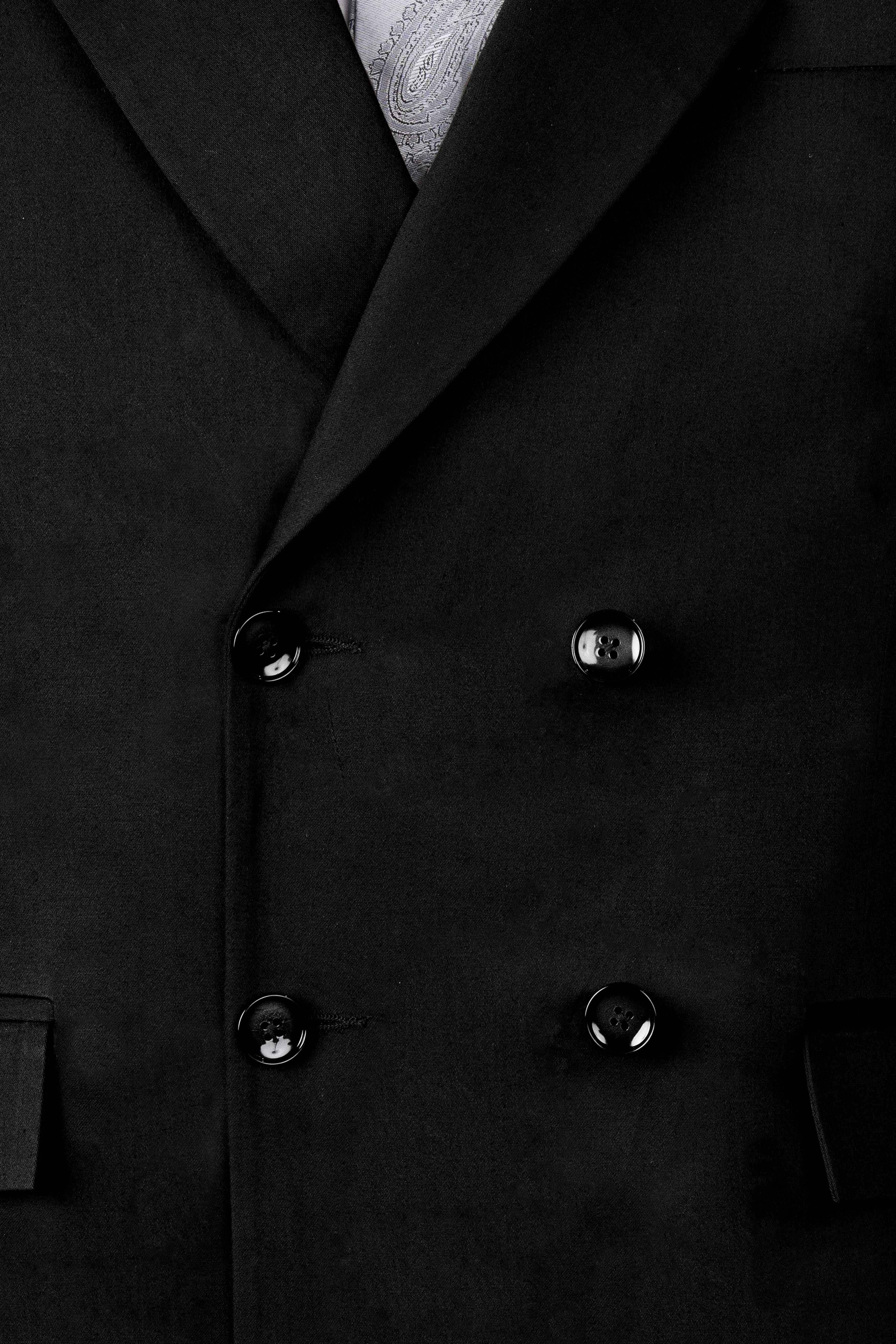 Jade Black Solid Stretchable Premium Cotton Double Breasted traveler Blazer sold by French Crown product image thumbnail 4