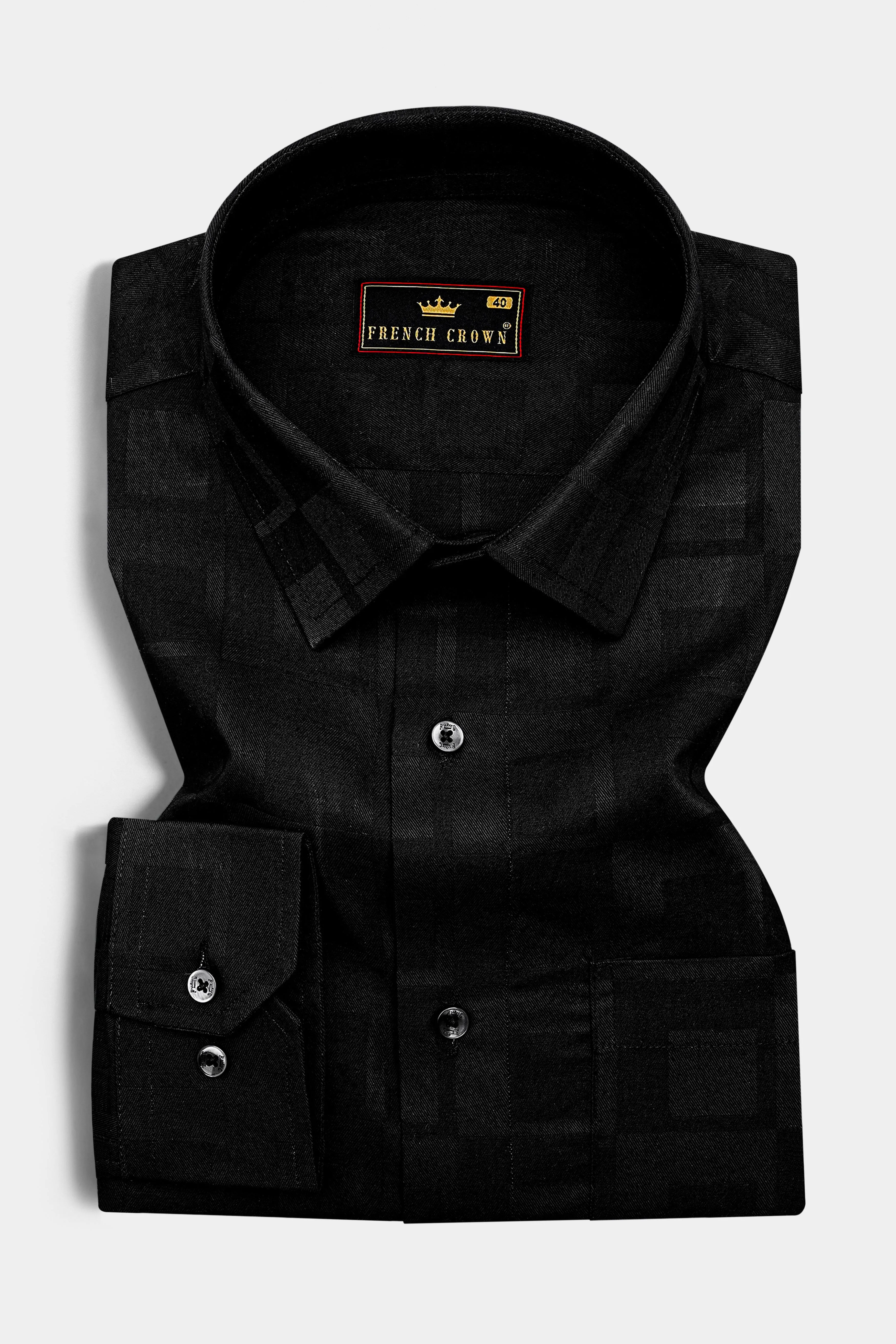 Jade Black Dobby Textured Premium Giza Cotton Shirt sold by French Crown product image thumbnail 3