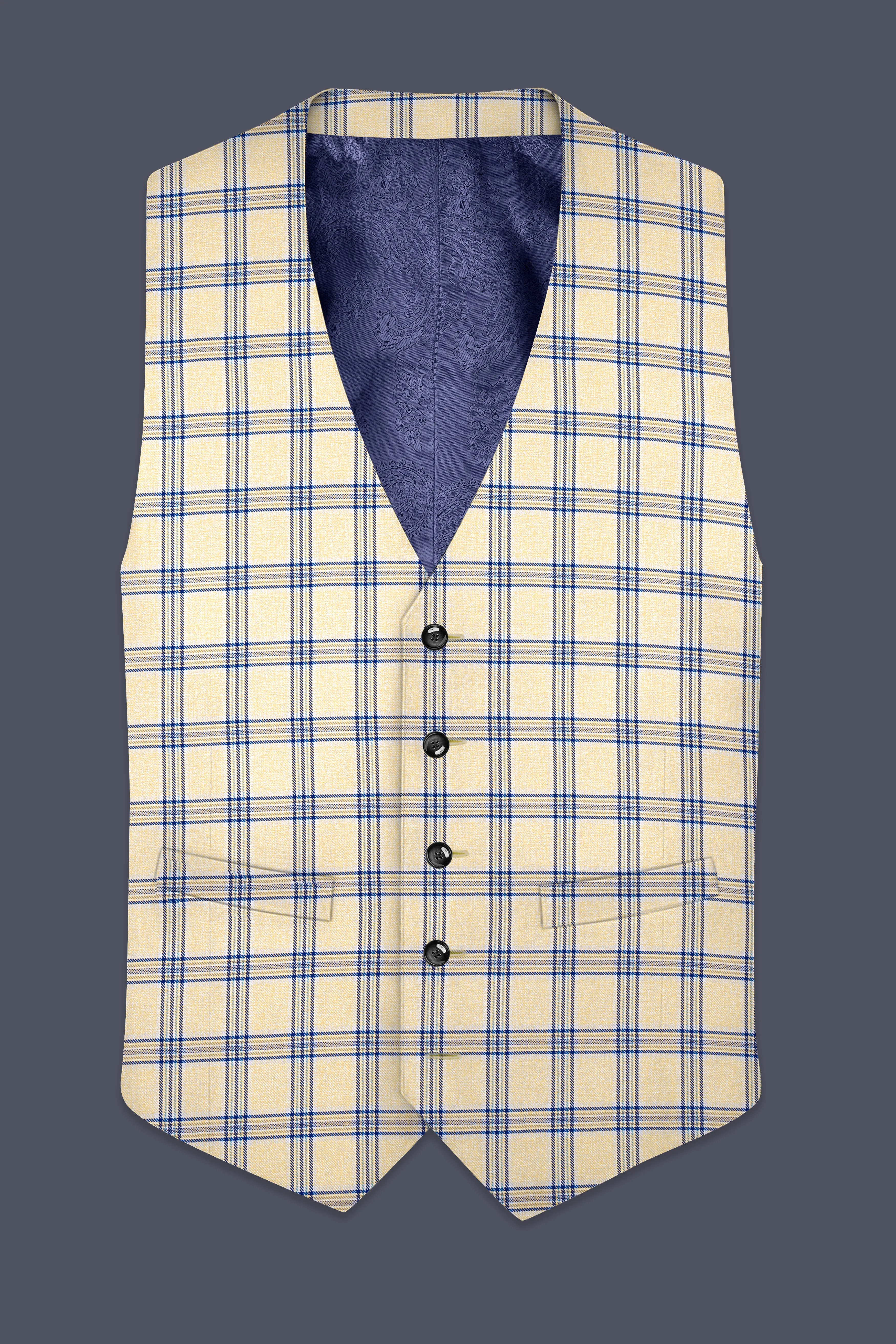 Coriander Light Brown with Rhino Blue Plaid Waistcoat sold by French Crown product image thumbnail 2
