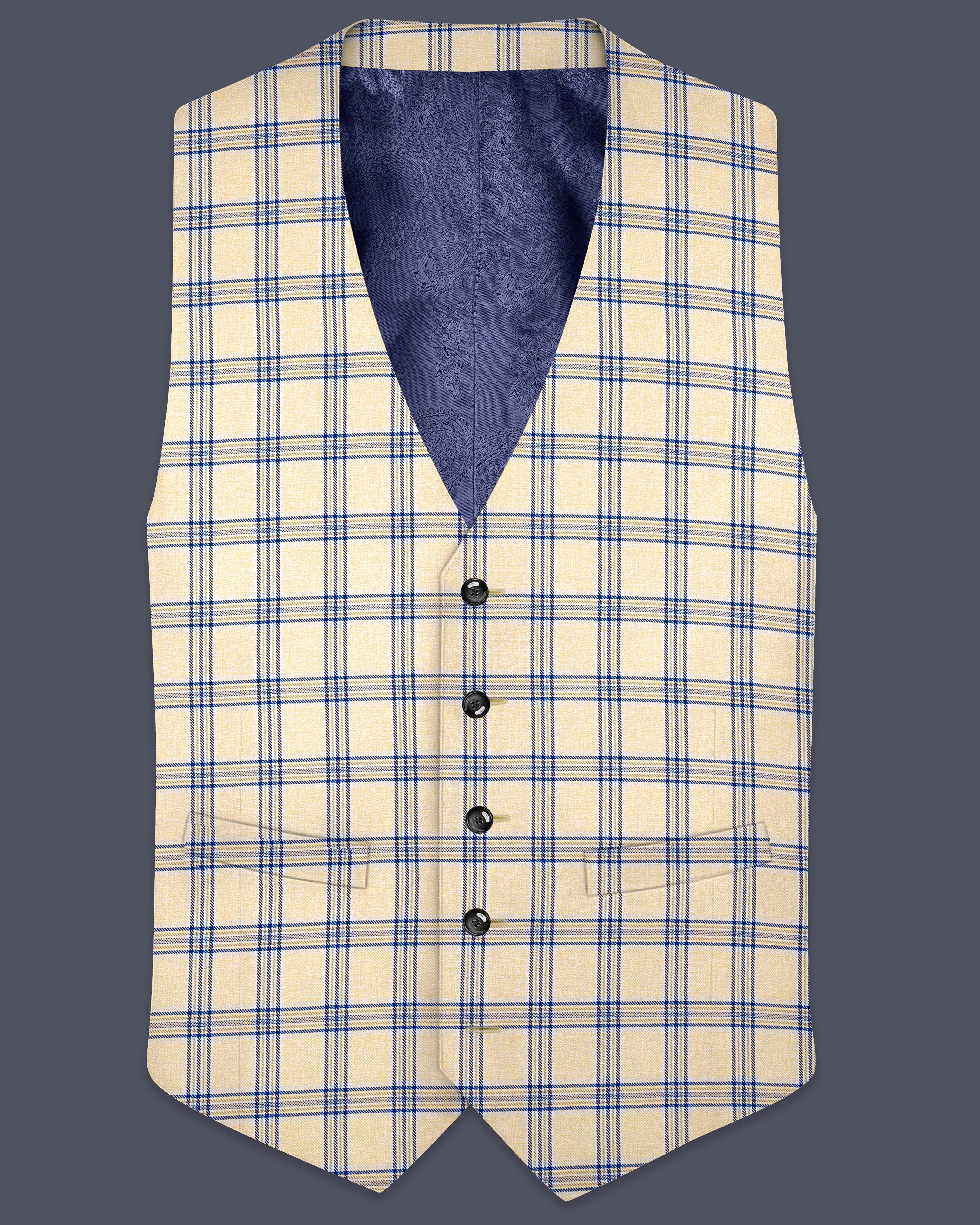 Coriander Light Brown with Rhino Blue Plaid Waistcoat sold by French Crown