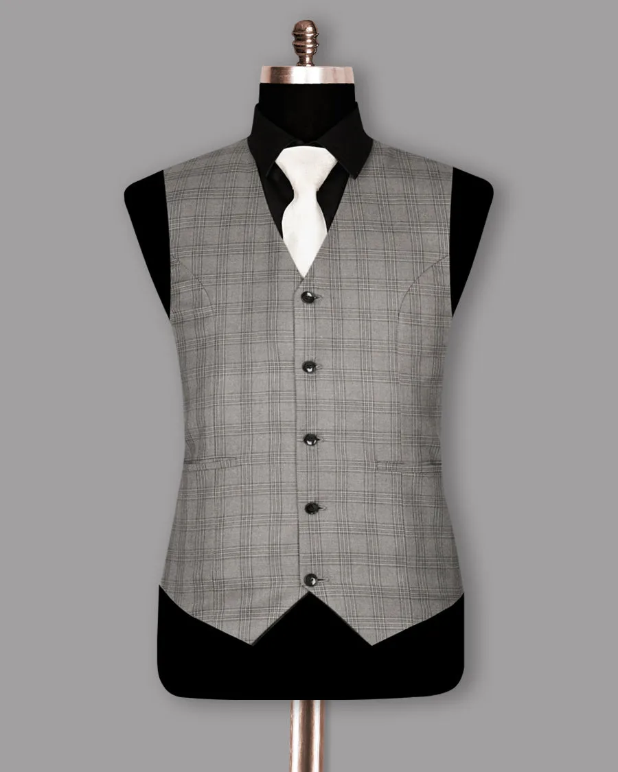 Cloudy Grey Tonal Checked Wool Blend Waistcoat sold by French Crown product image thumbnail 4