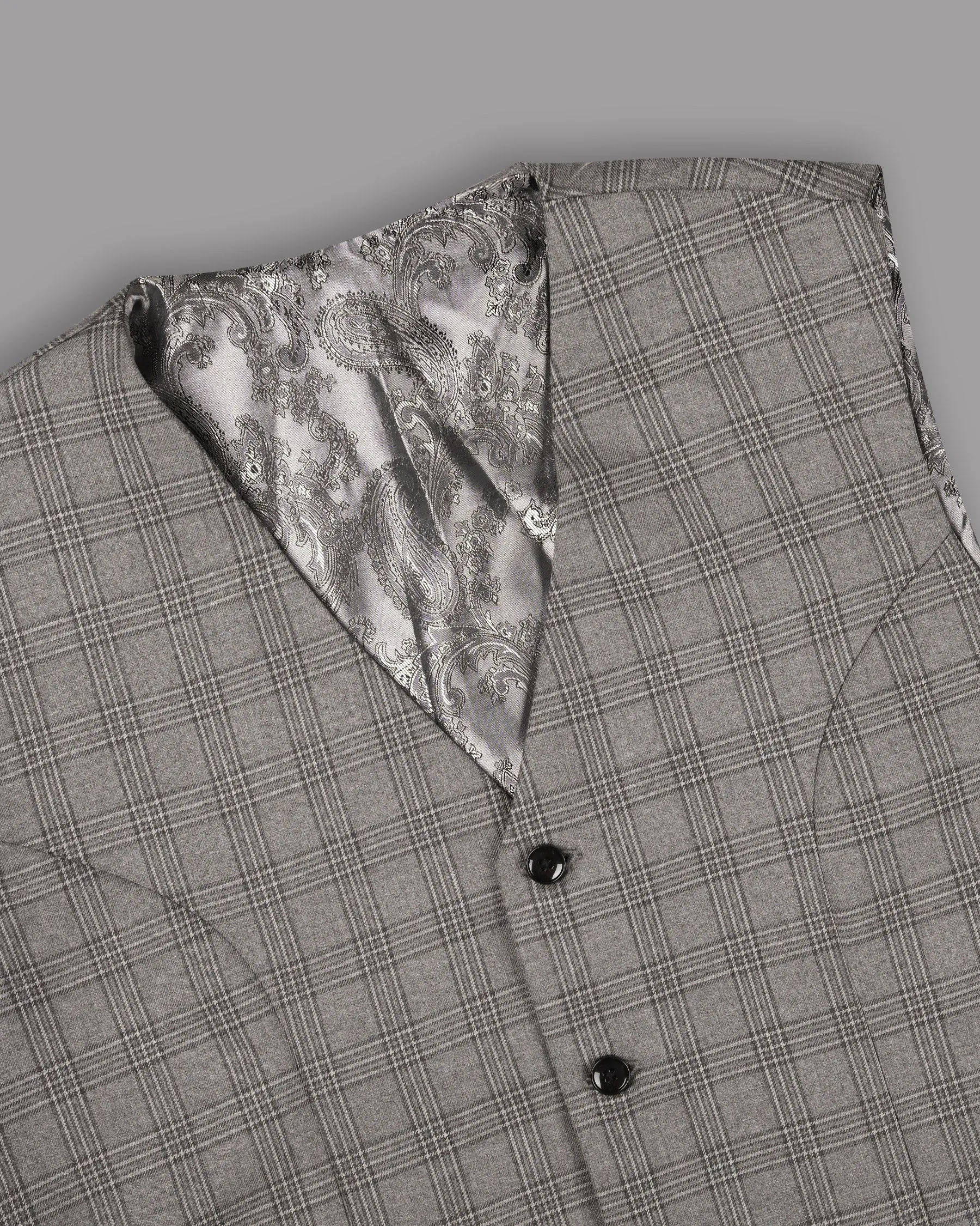 Cloudy Grey Tonal Checked Wool Blend Waistcoat sold by French Crown product image thumbnail 2