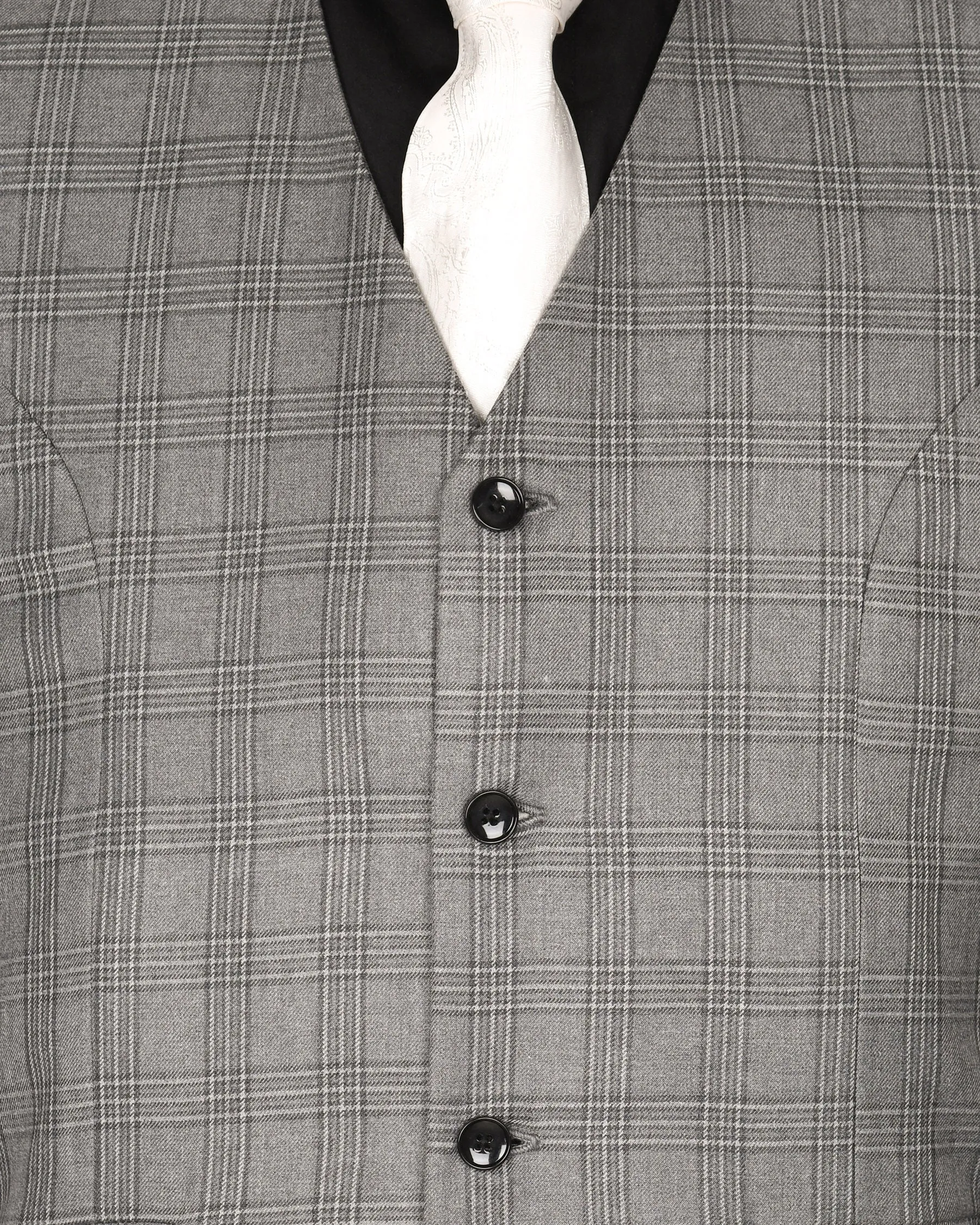 Cloudy Grey Tonal Checked Wool Blend Waistcoat sold by French Crown product image thumbnail 5