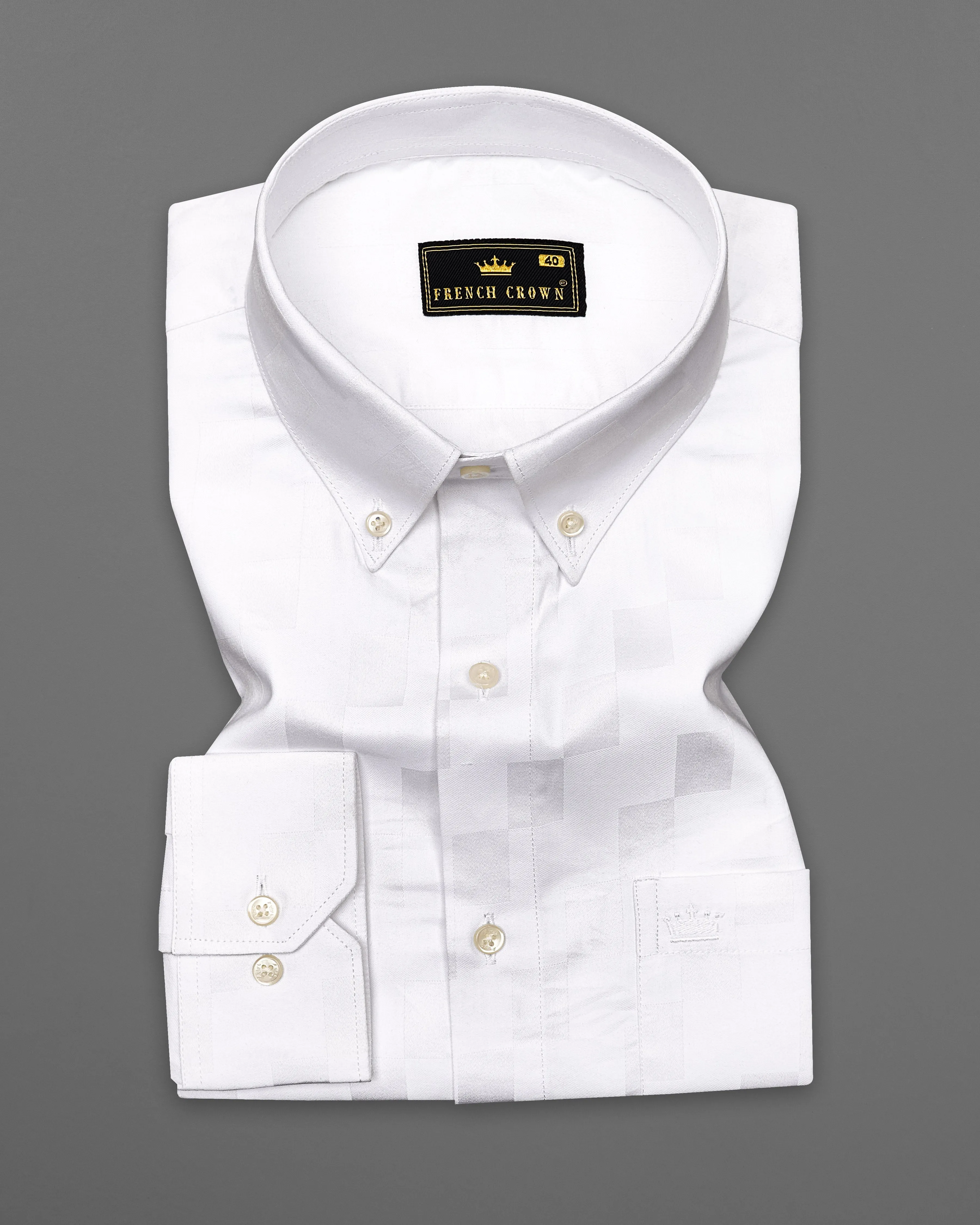 Bright White Dobby Textured Premium Giza Cotton Shirt sold by French Crown product image thumbnail 3