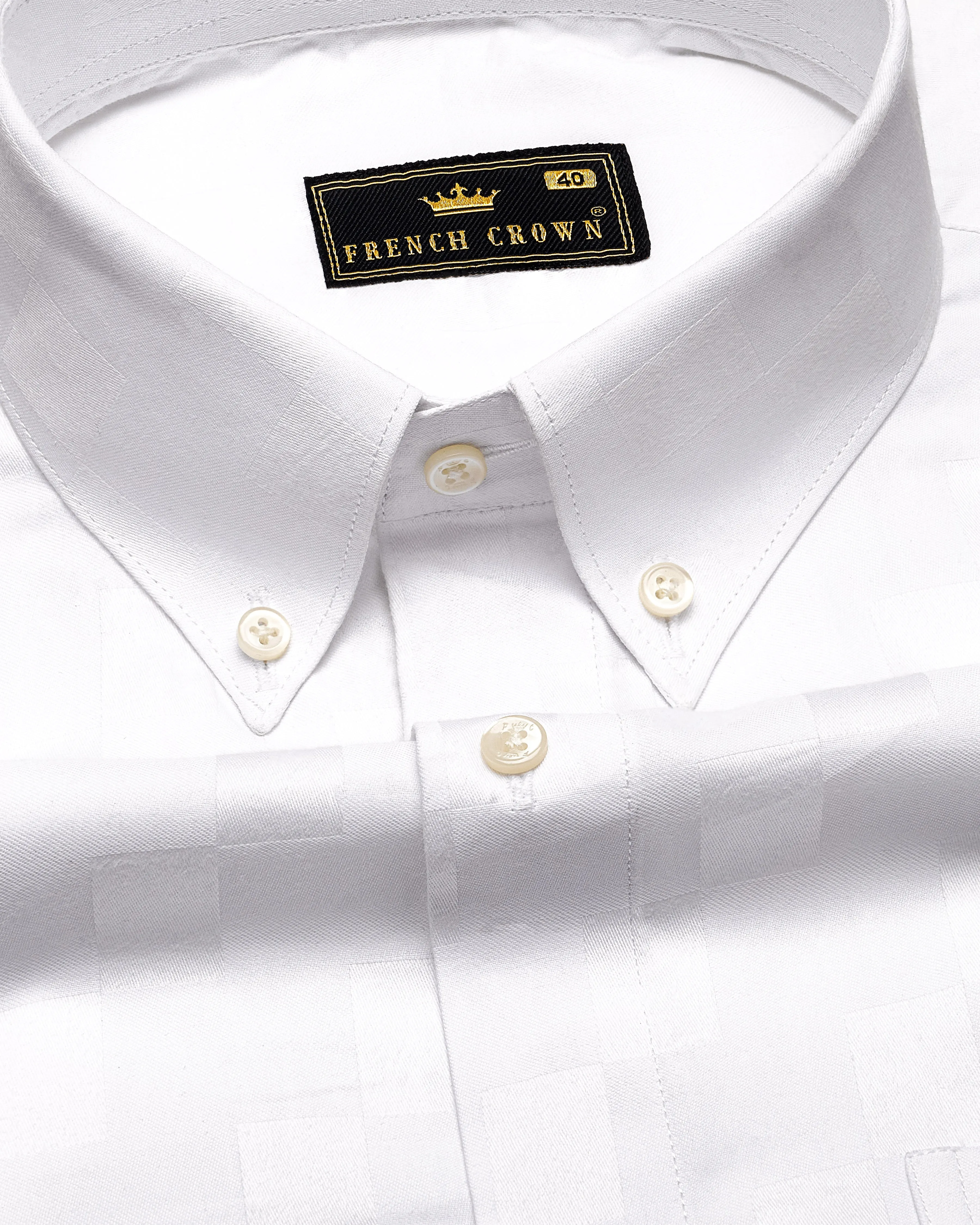 Bright White Dobby Textured Premium Giza Cotton Shirt sold by French Crown