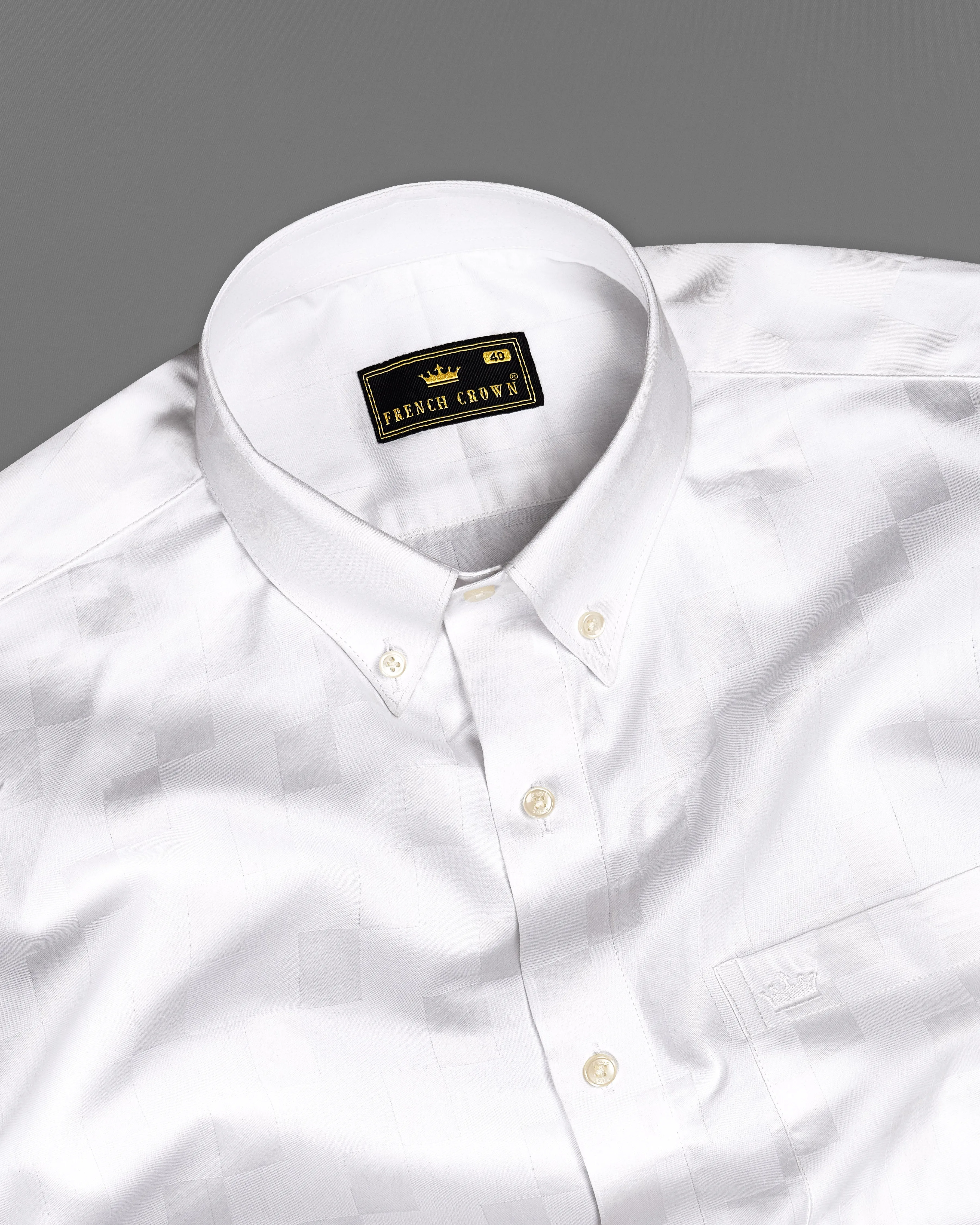 Bright White Dobby Textured Premium Giza Cotton Shirt sold by French Crown product image thumbnail 4
