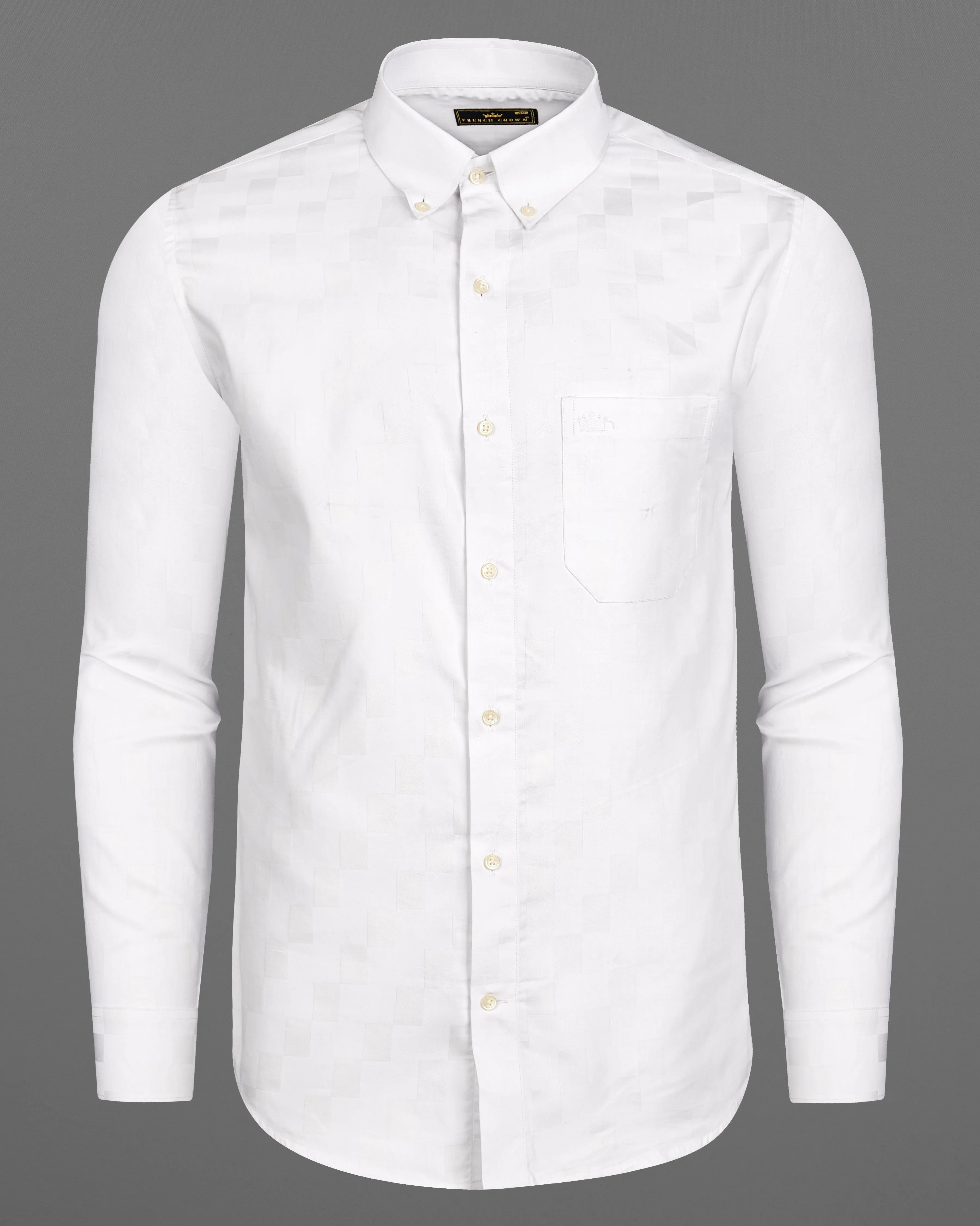Bright White Dobby Textured Premium Giza Cotton Shirt sold by French Crown product image thumbnail 5
