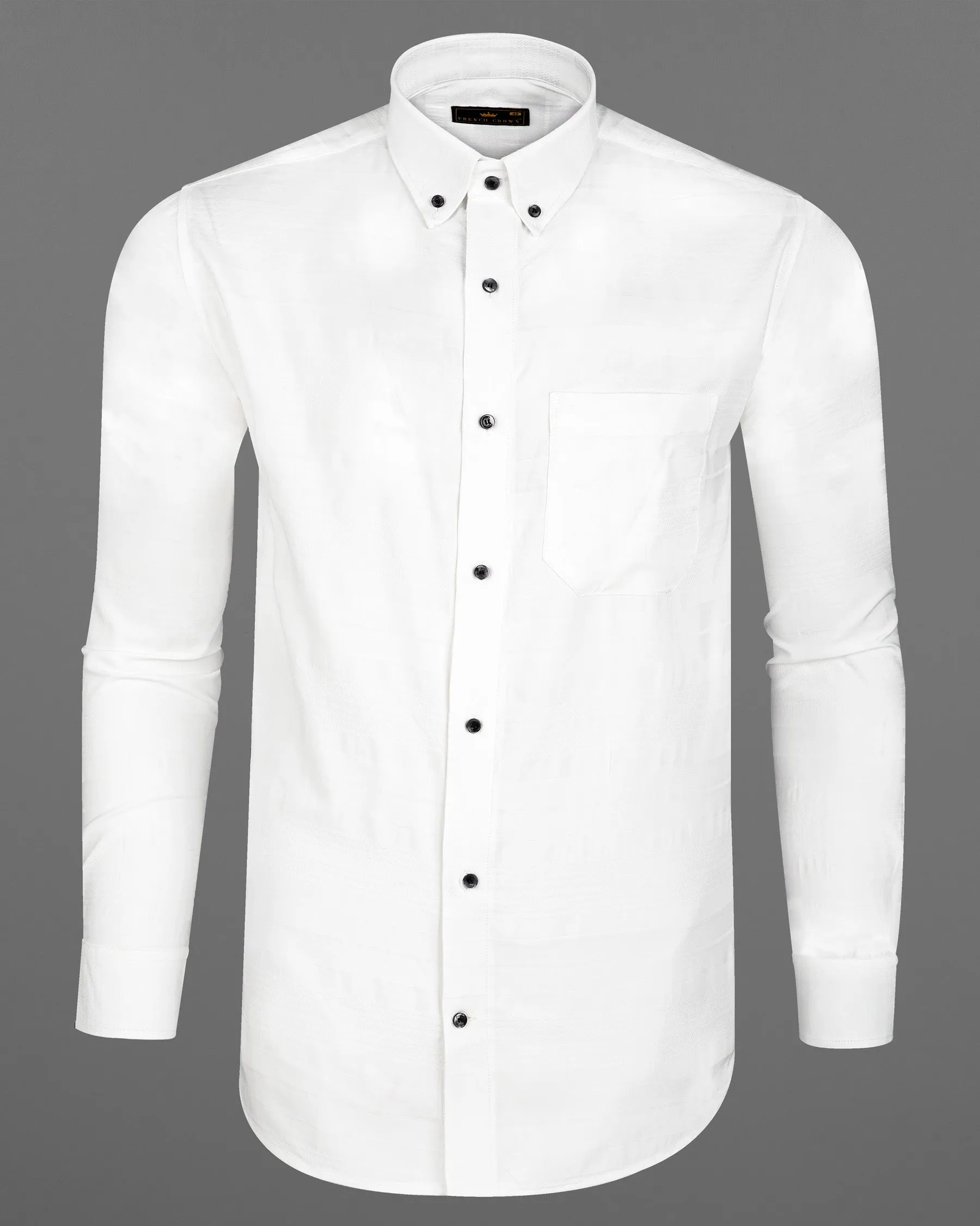 Bright White Dobby Textured Premium Giza Cotton Shirt sold by French Crown product image thumbnail 5