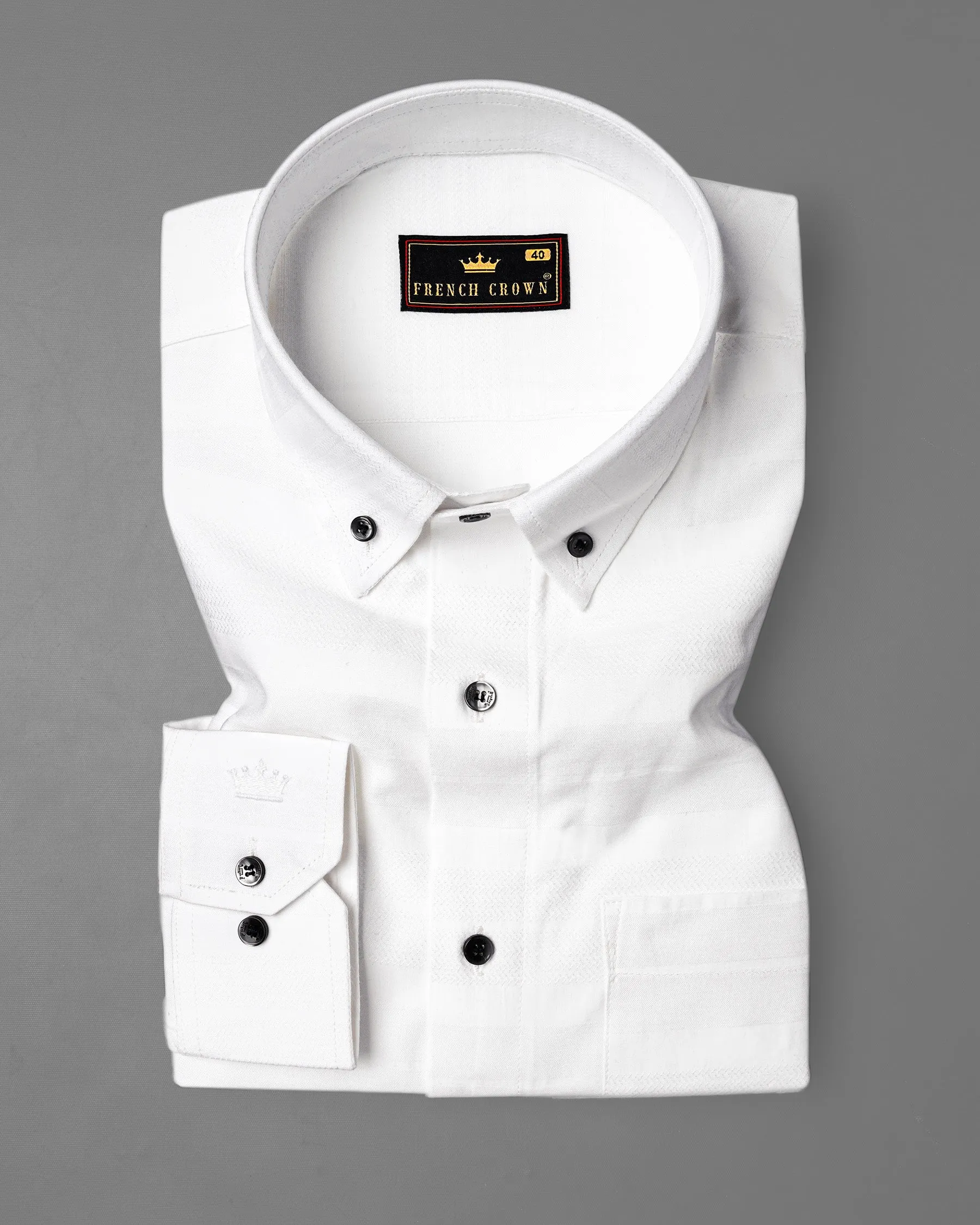 Bright White Dobby Textured Premium Giza Cotton Shirt sold by French Crown product image thumbnail 3