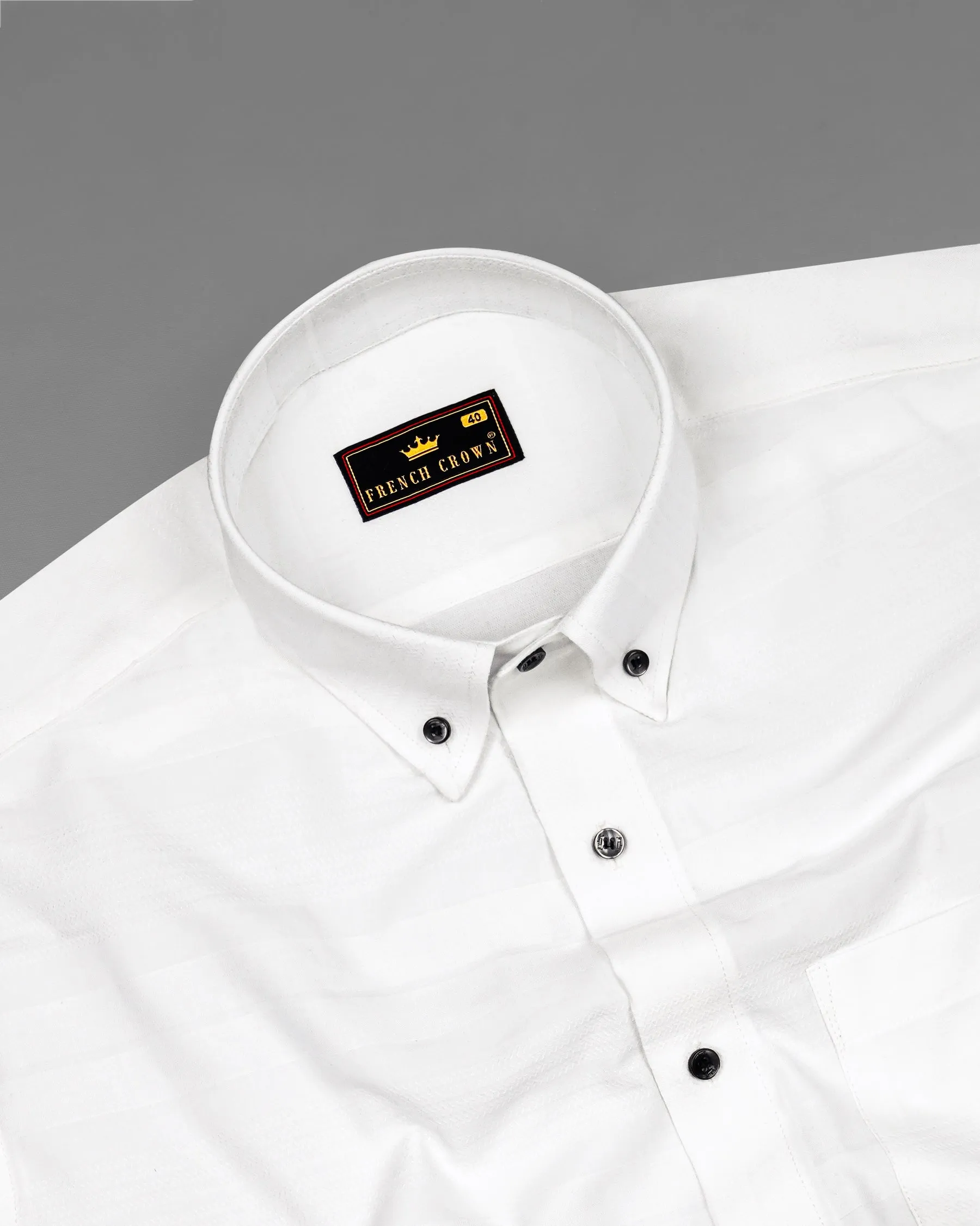 Bright White Dobby Textured Premium Giza Cotton Shirt sold by French Crown product image thumbnail 4