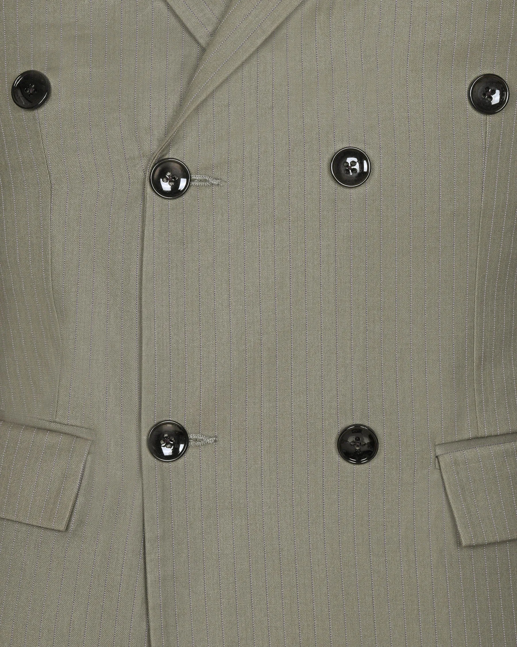 Silver Pinstriped Wool Blend Double Breasted Blazer sold by French Crown product image thumbnail 4