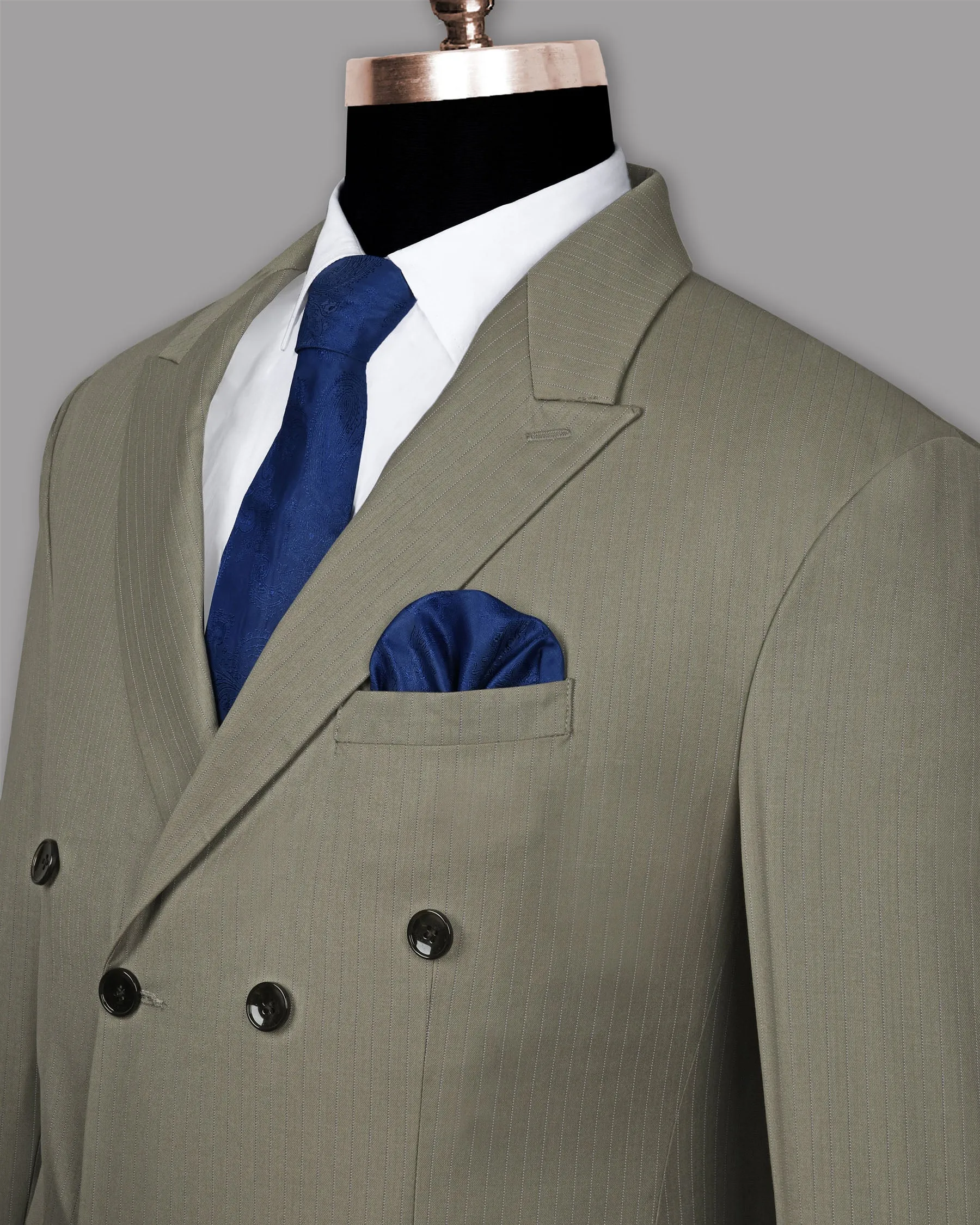 Silver Pinstriped Wool Blend Double Breasted Blazer sold by French Crown product image thumbnail 5