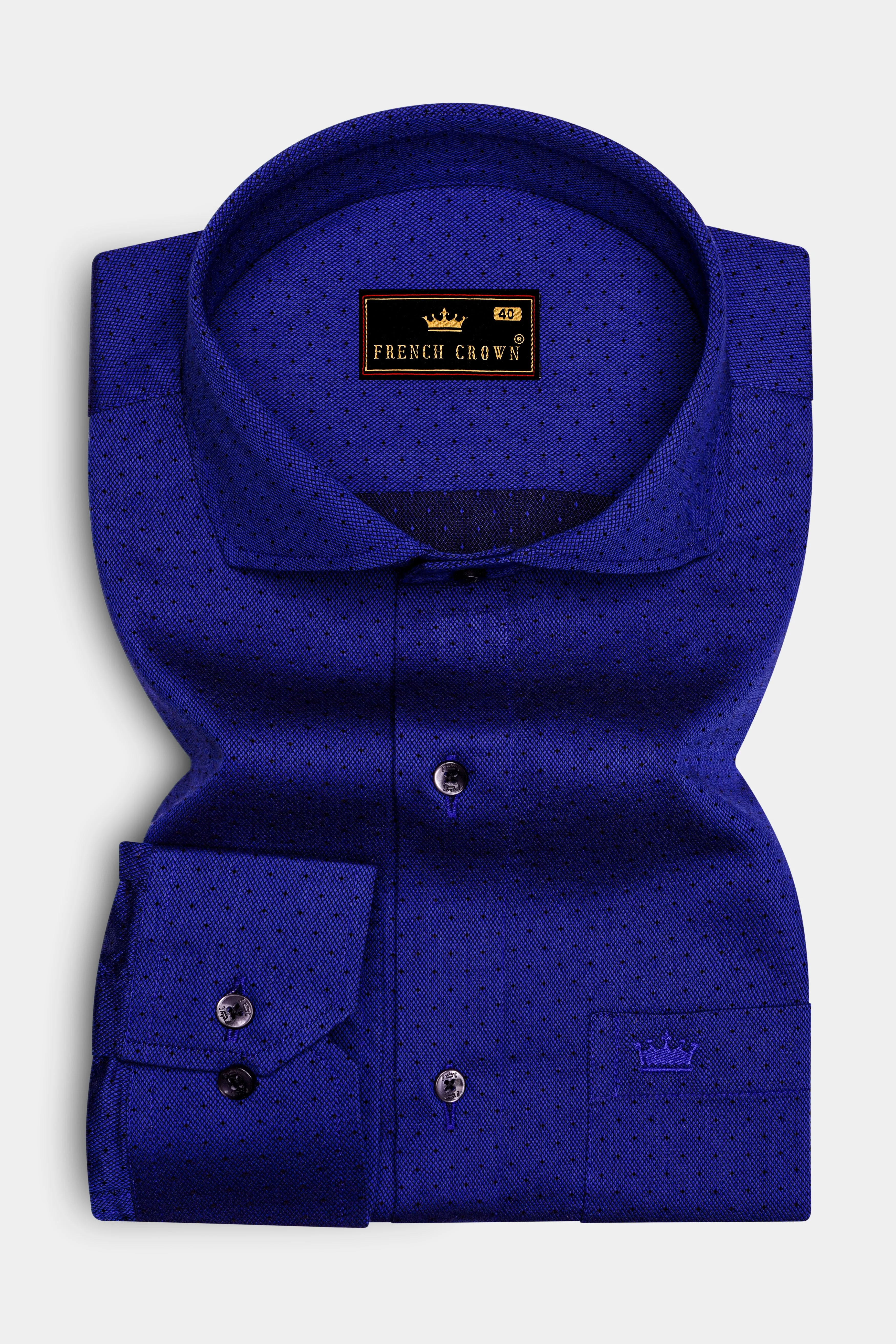 Sapphire Blue Dobby Textured Premium Giza Cotton Shirt sold by French Crown product image thumbnail 4