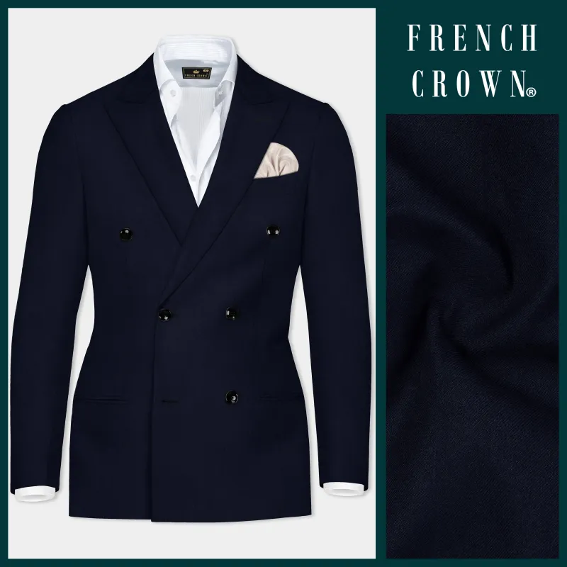 Navy Subtle Sheen Wool Blend Double Breasted Blazer sold by French Crown