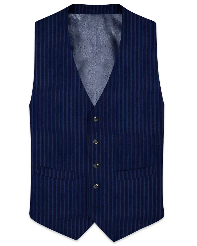 Midnight and Chambray blue Striped Woolrich Waistcoat sold by French Crown
