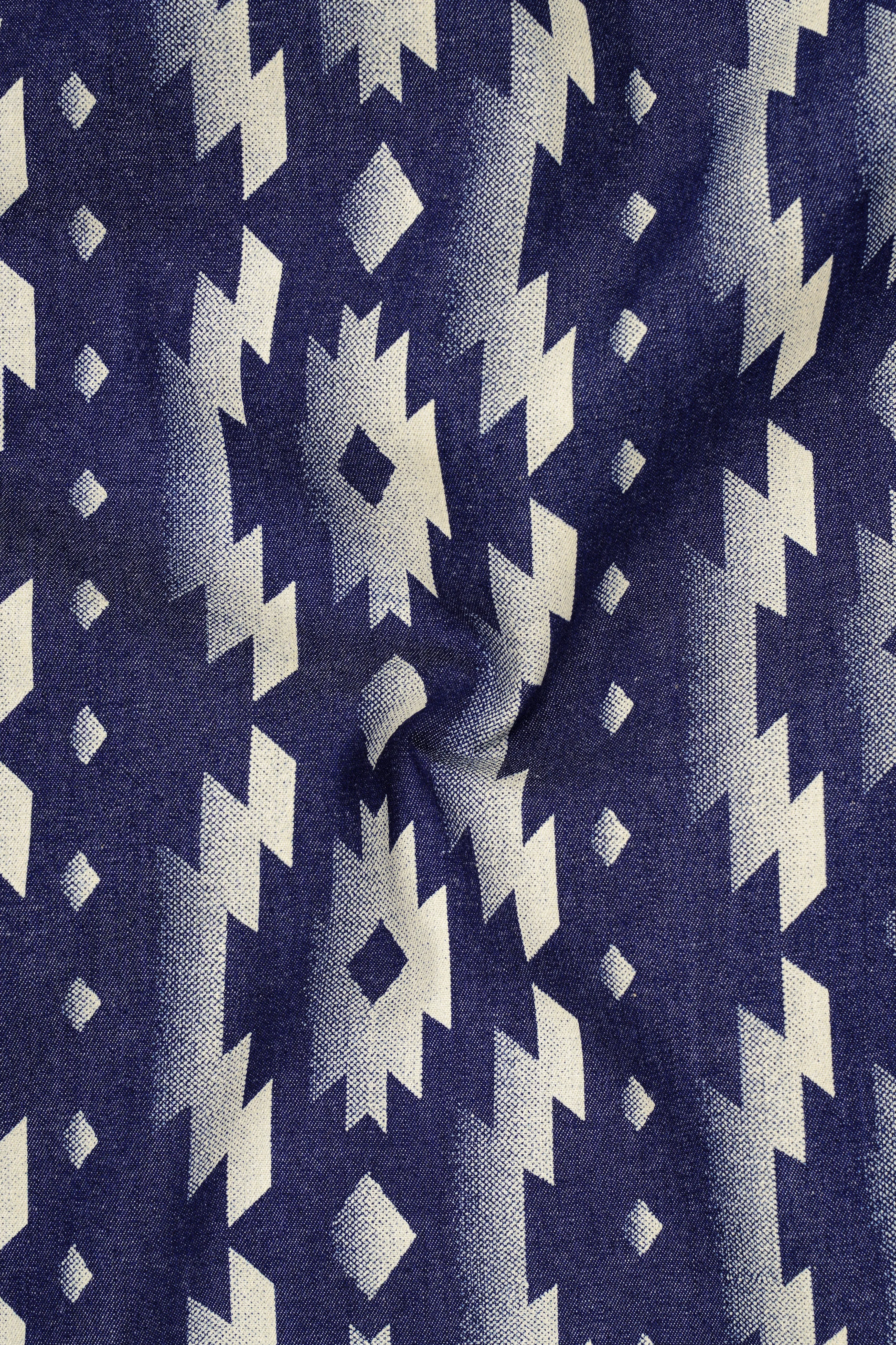 Gunmetal Blue with Nobel Cream Iktat Printed Premium Cotton Nehru Jacket sold by French Crown product image thumbnail 3