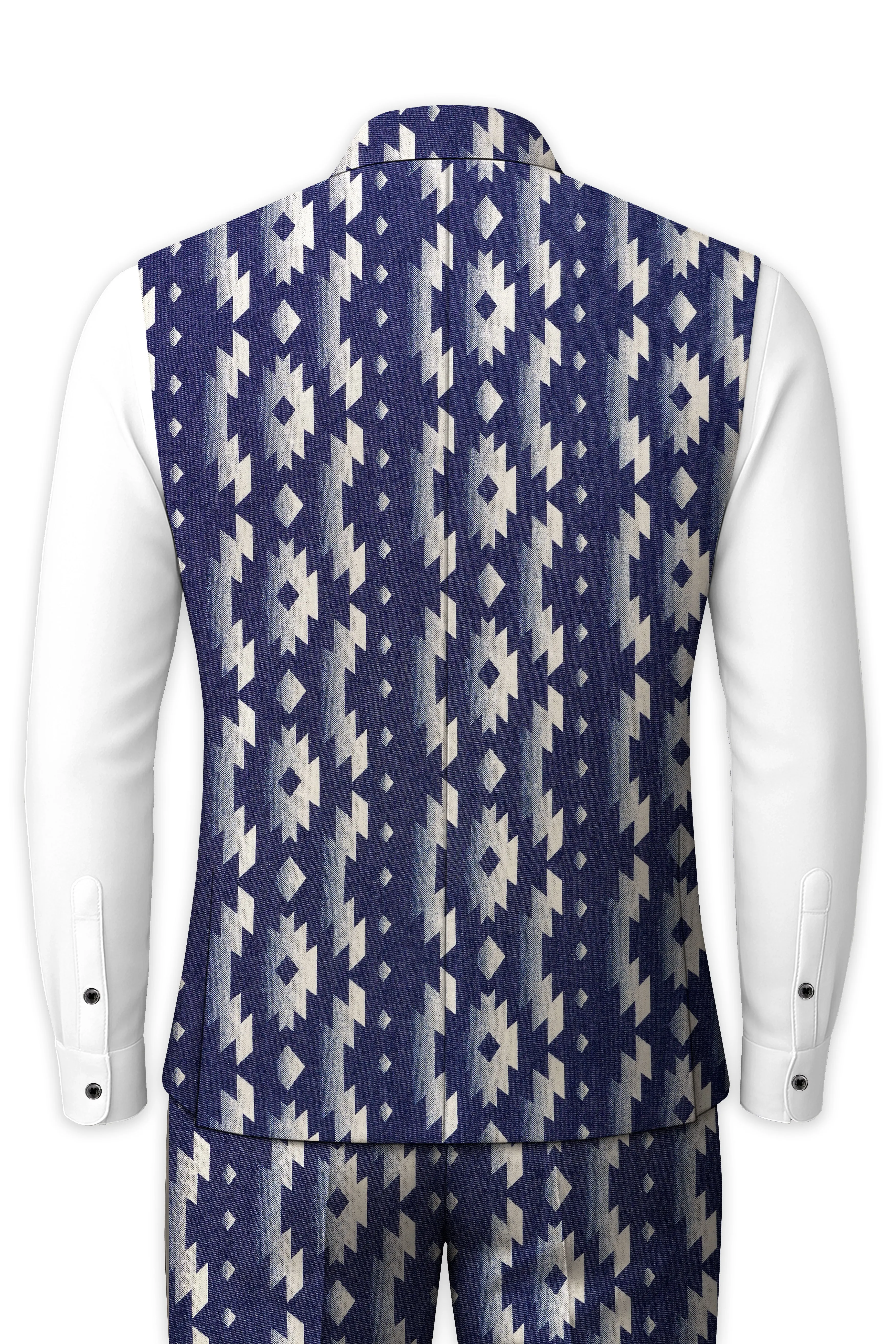 Gunmetal Blue with Nobel Cream Iktat Printed Premium Cotton Nehru Jacket sold by French Crown product image thumbnail 4