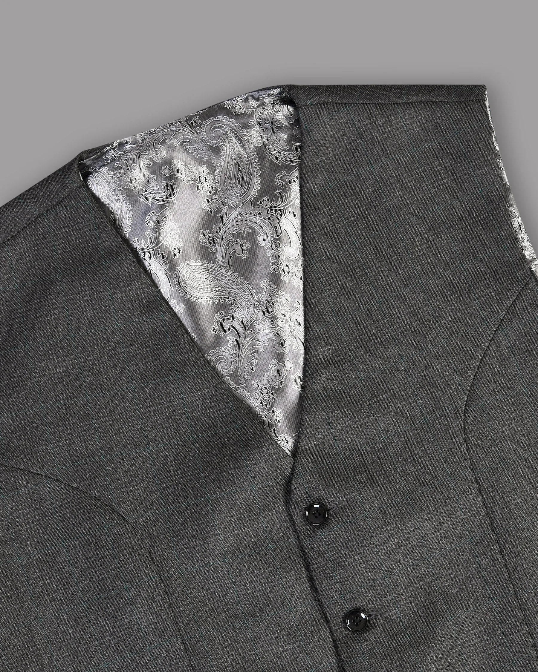 Fuscous Grey Subtle Plaid Waistcoat sold by French Crown product image thumbnail 4