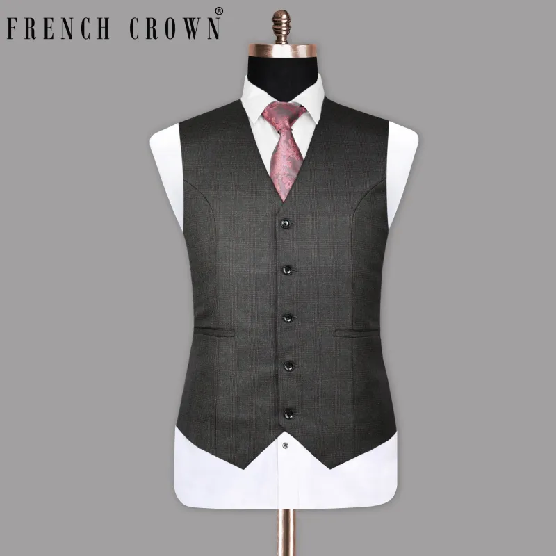 Fuscous Grey Subtle Plaid Waistcoat sold by French Crown