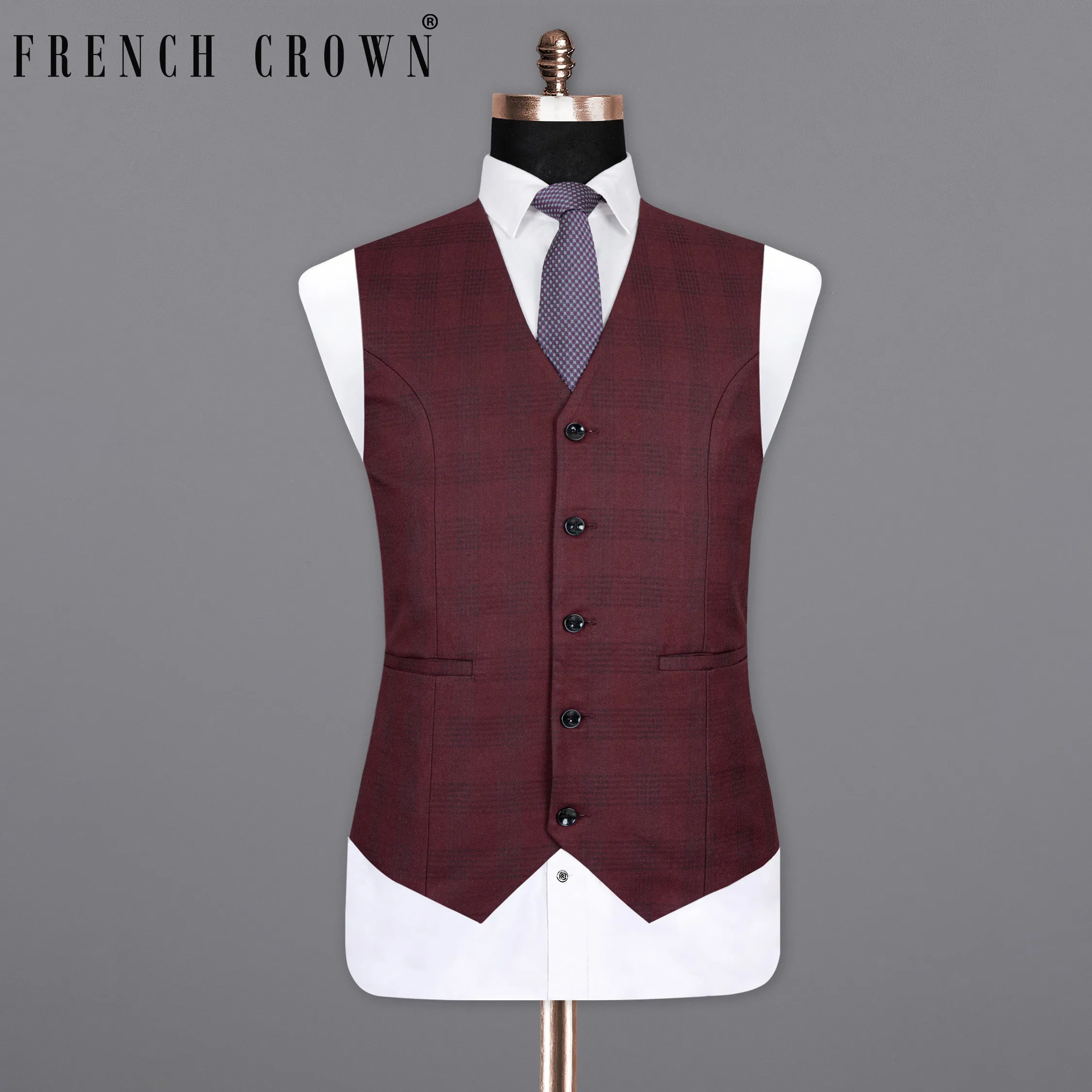 Buccaneer Burgundy Plaid Wool Rich Waistcoat sold by French Crown