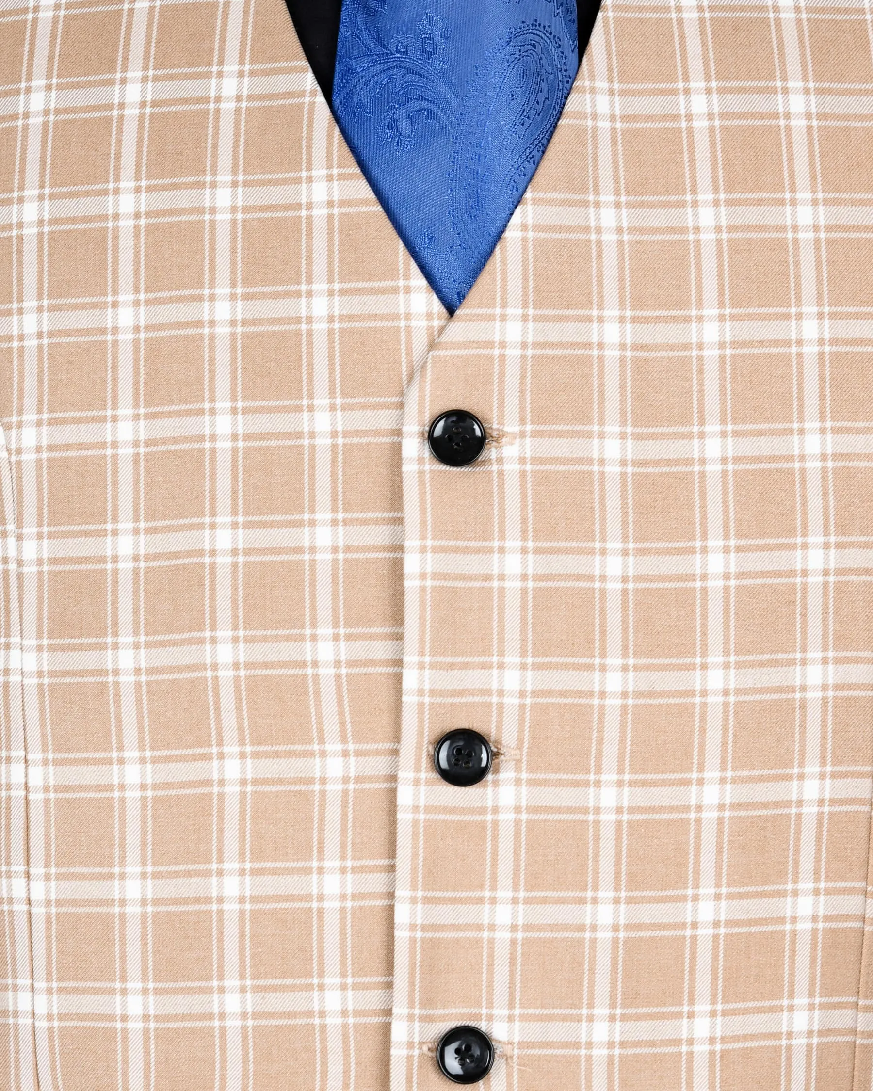 Beige Windowpane Wool Blend Waistcoat sold by French Crown product image thumbnail 5