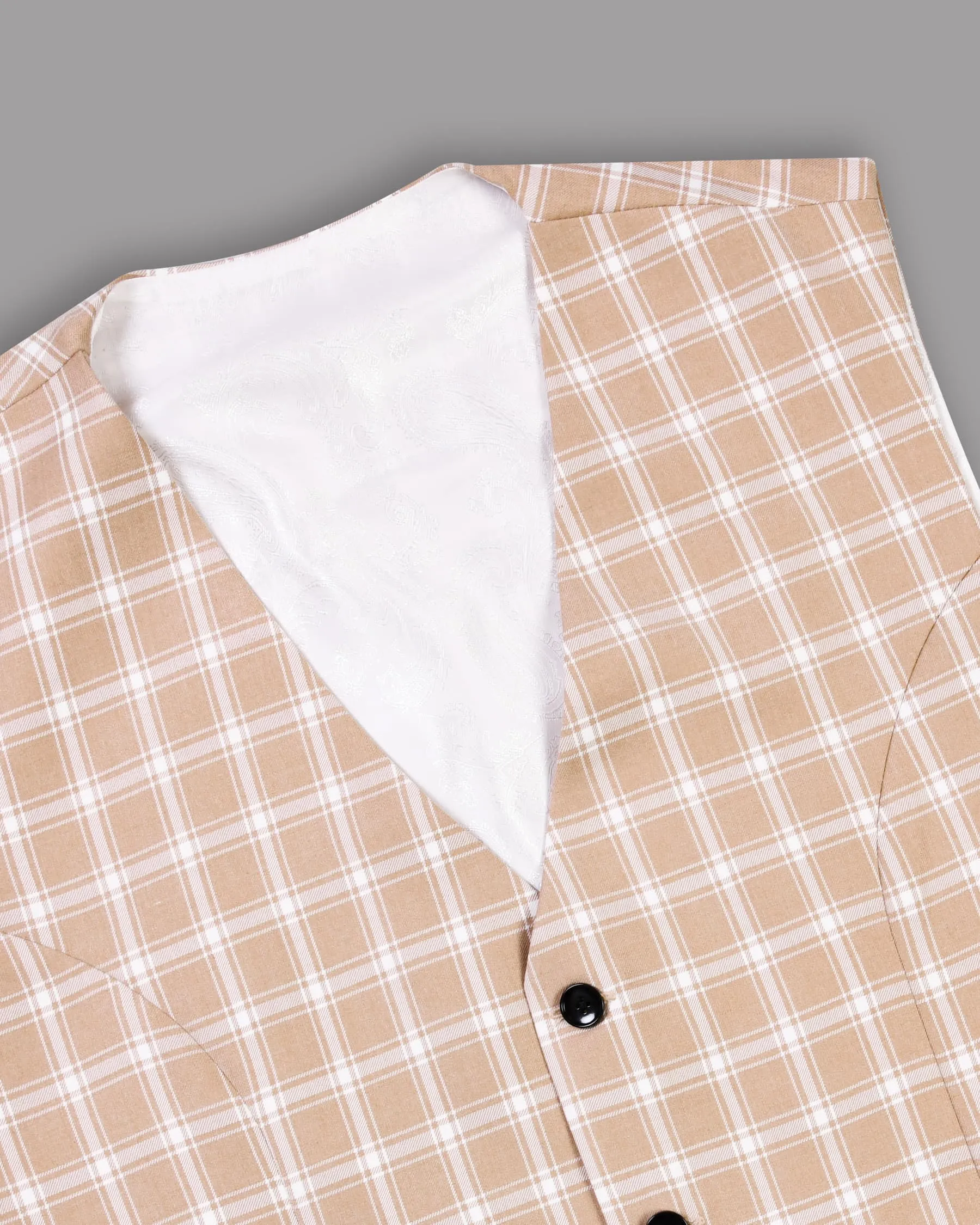 Beige Windowpane Wool Blend Waistcoat sold by French Crown product image thumbnail 4